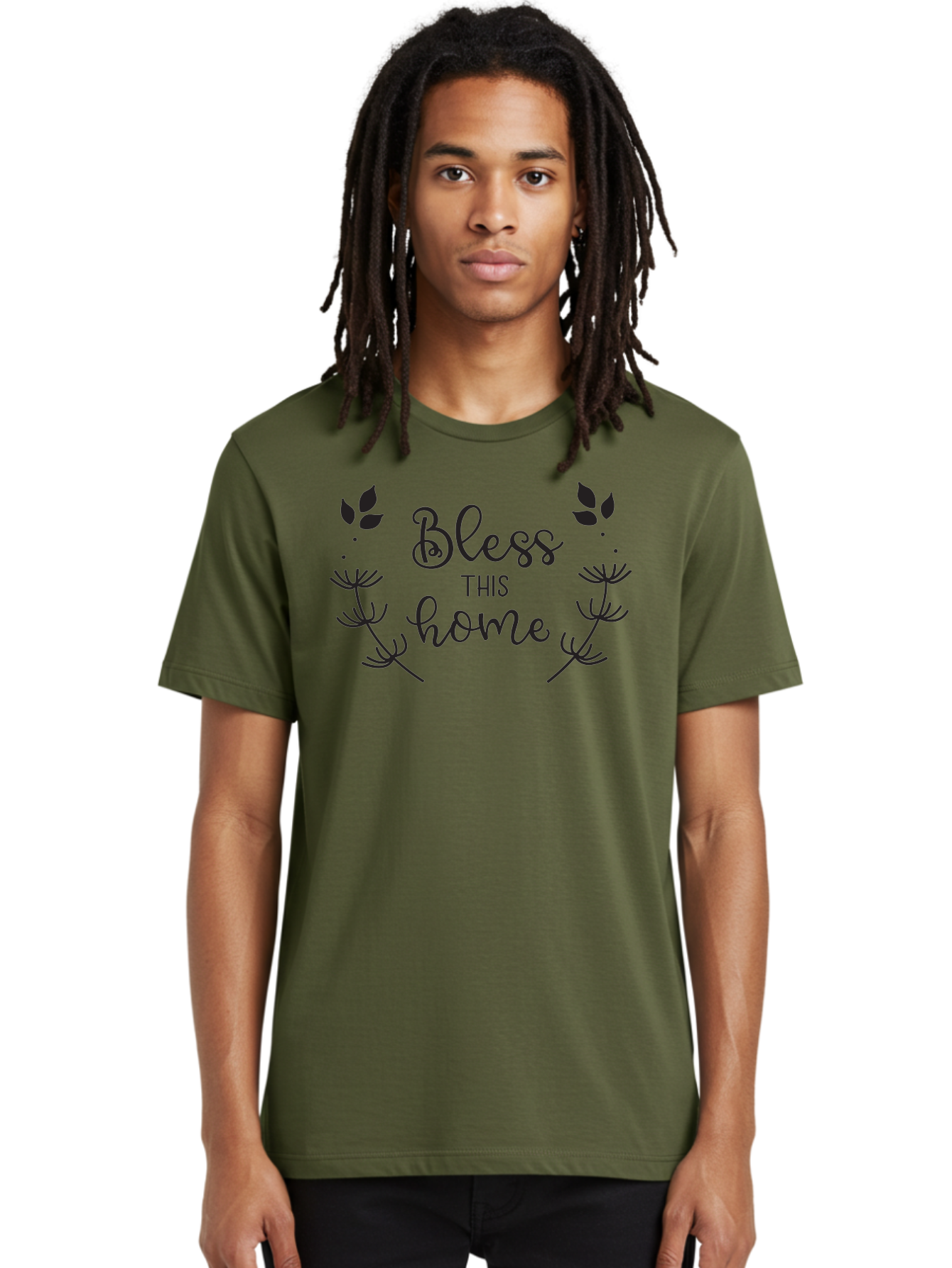 Bless-This-Home Men'S Graphic Tee, 100% Cotton, Comfortable Casual Summer Wear, Machine Washable, Bless This Home, Home Decor, Inspirational Quote, Floral Design, Dandelion Graphics, Home Blessing, Positive Vibes, Wall Art, Motivational Quote, Aac524
