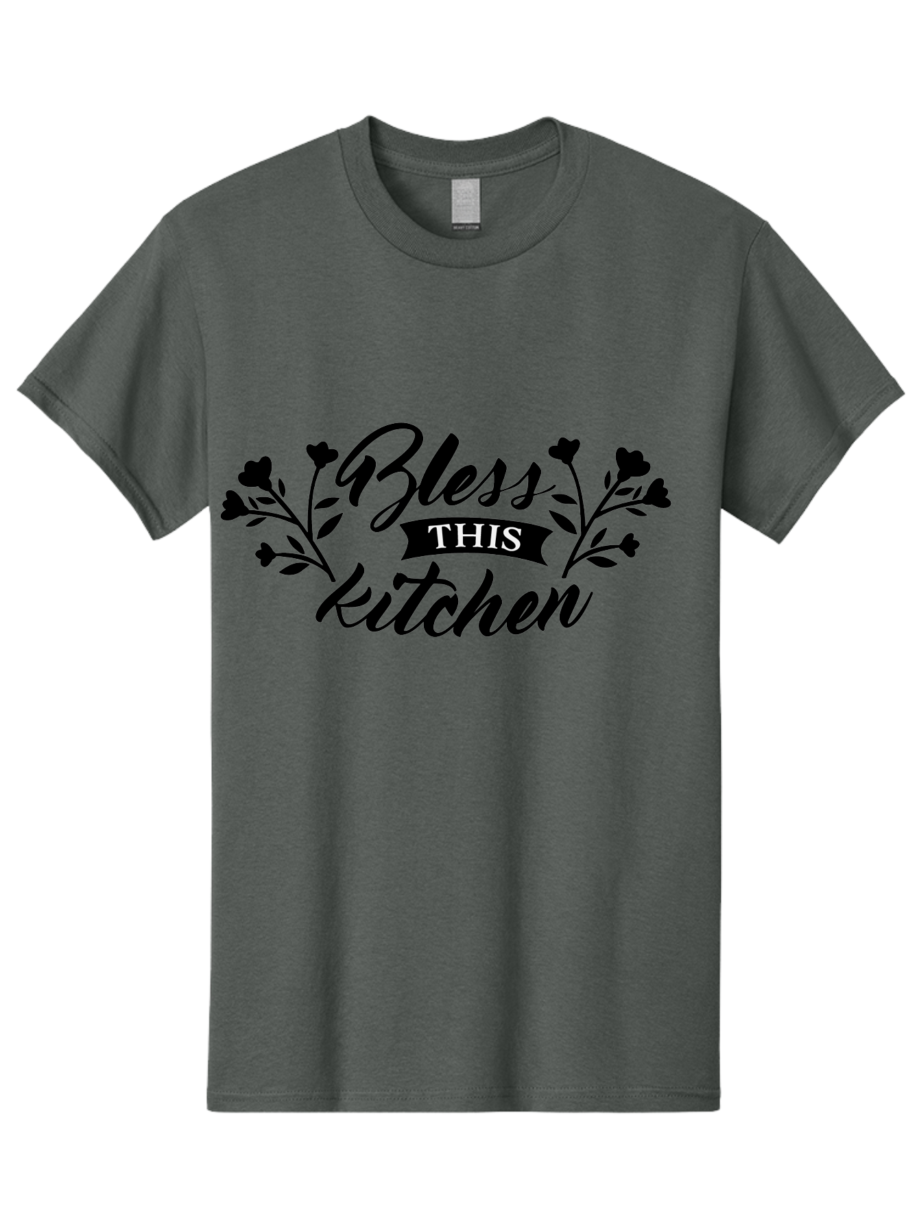 Bless-This-Kitchen Men'S Graphic Tee, 100% Cotton, Comfortable Casual Summer Wear, Machine Washable, Kitchen Decor, Floral Designs, Inspirational Quotes, Home Blessings, Kitchen Wall Art, Cursive Text, Kitchen Decor Ideas, Home Decor, Aac525