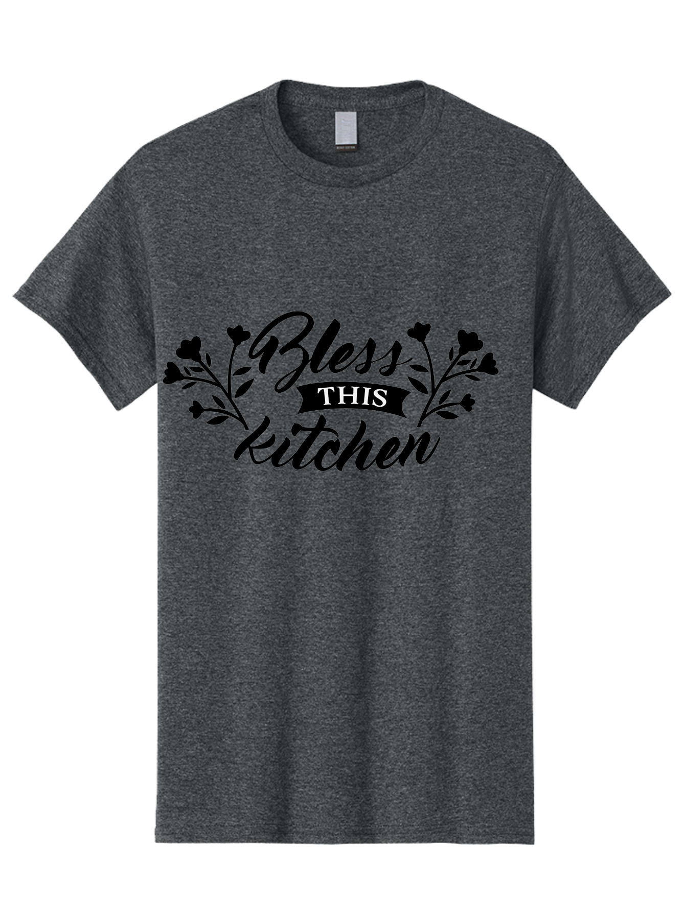 Bless-This-Kitchen Men'S Graphic Tee, 100% Cotton, Comfortable Casual Summer Wear, Machine Washable, Kitchen Decor, Floral Designs, Inspirational Quotes, Home Blessings, Kitchen Wall Art, Cursive Text, Kitchen Decor Ideas, Home Decor, Aac525