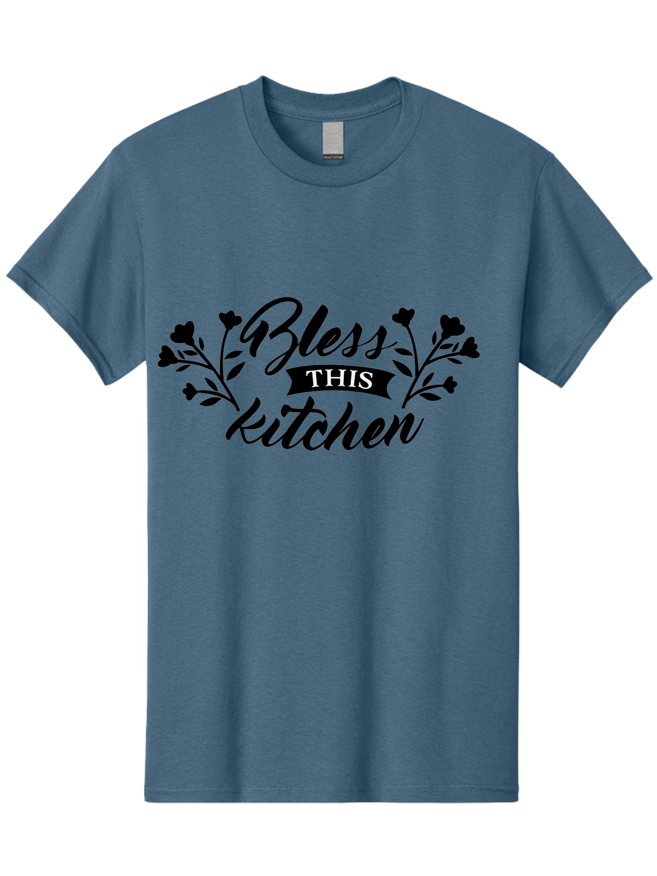 Bless-This-Kitchen Men'S Graphic Tee, 100% Cotton, Comfortable Casual Summer Wear, Machine Washable, Kitchen Decor, Floral Designs, Inspirational Quotes, Home Blessings, Kitchen Wall Art, Cursive Text, Kitchen Decor Ideas, Home Decor, Aac525