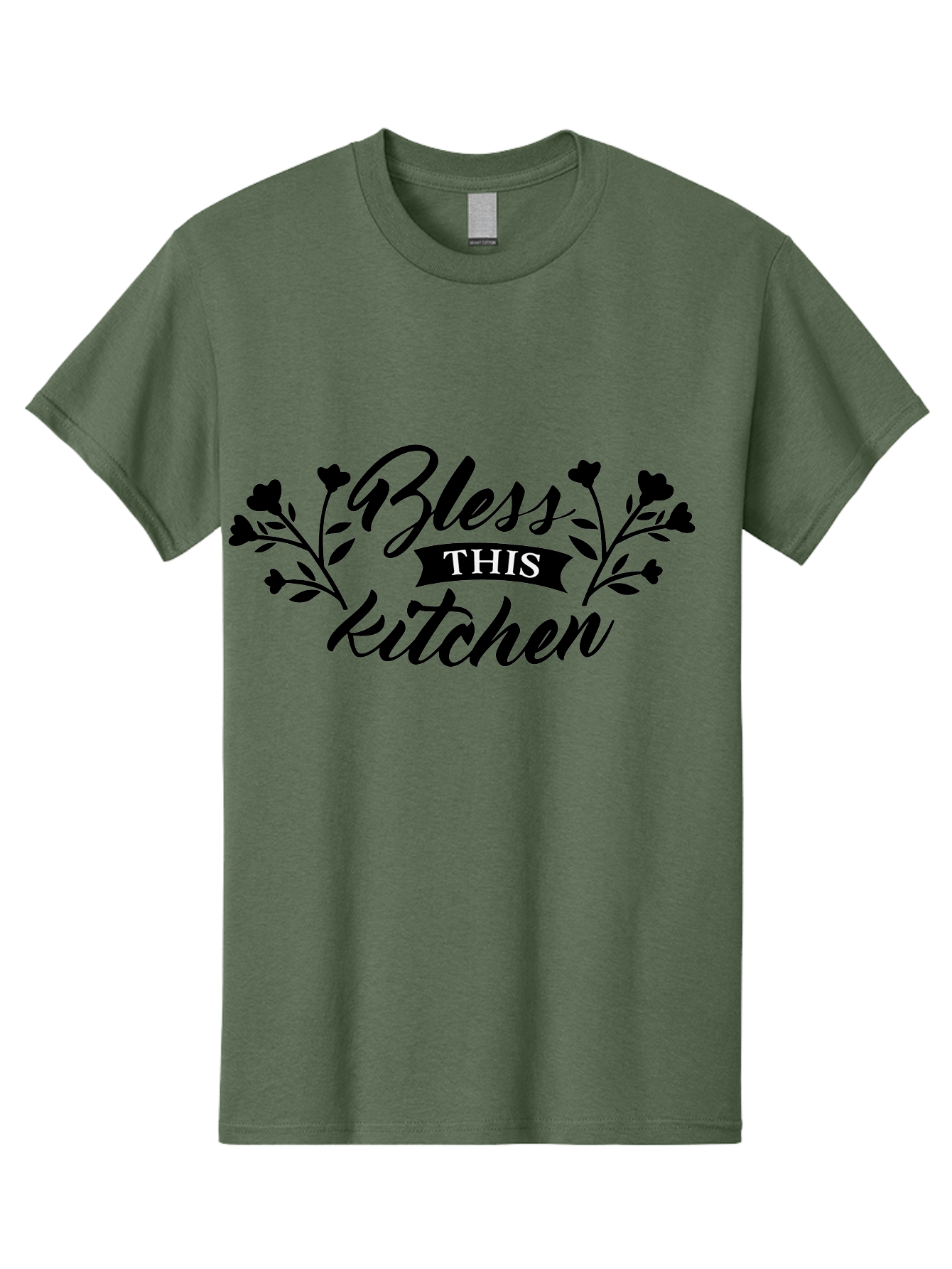 Bless-This-Kitchen Men'S Graphic Tee, 100% Cotton, Comfortable Casual Summer Wear, Machine Washable, Kitchen Decor, Floral Designs, Inspirational Quotes, Home Blessings, Kitchen Wall Art, Cursive Text, Kitchen Decor Ideas, Home Decor, Aac525