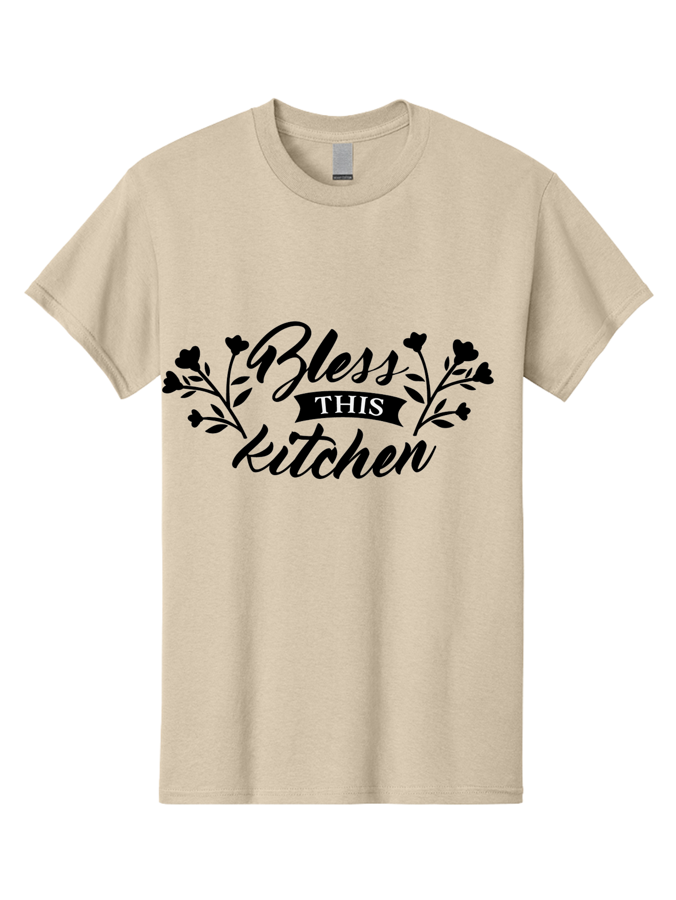 Bless-This-Kitchen Men'S Graphic Tee, 100% Cotton, Comfortable Casual Summer Wear, Machine Washable, Kitchen Decor, Floral Designs, Inspirational Quotes, Home Blessings, Kitchen Wall Art, Cursive Text, Kitchen Decor Ideas, Home Decor, Aac525