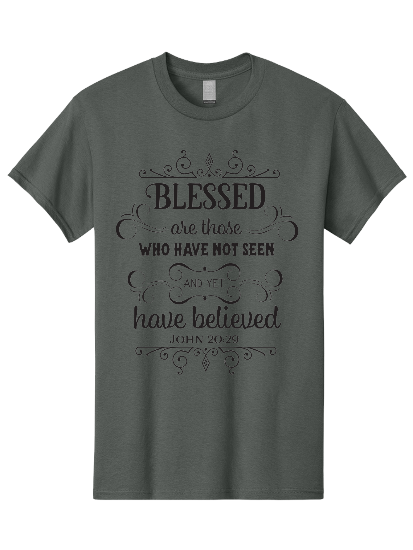 Blessed-Are-Those Men'S Graphic Tee, 100% Cotton, Comfortable Casual Summer Wear, Machine Washable, Inspirational Quote, Faith-Based Message, Biblical Scripture, John 20:29, Blessed Are Those Who Have Not Seen And Yet Have Believed, Aac526