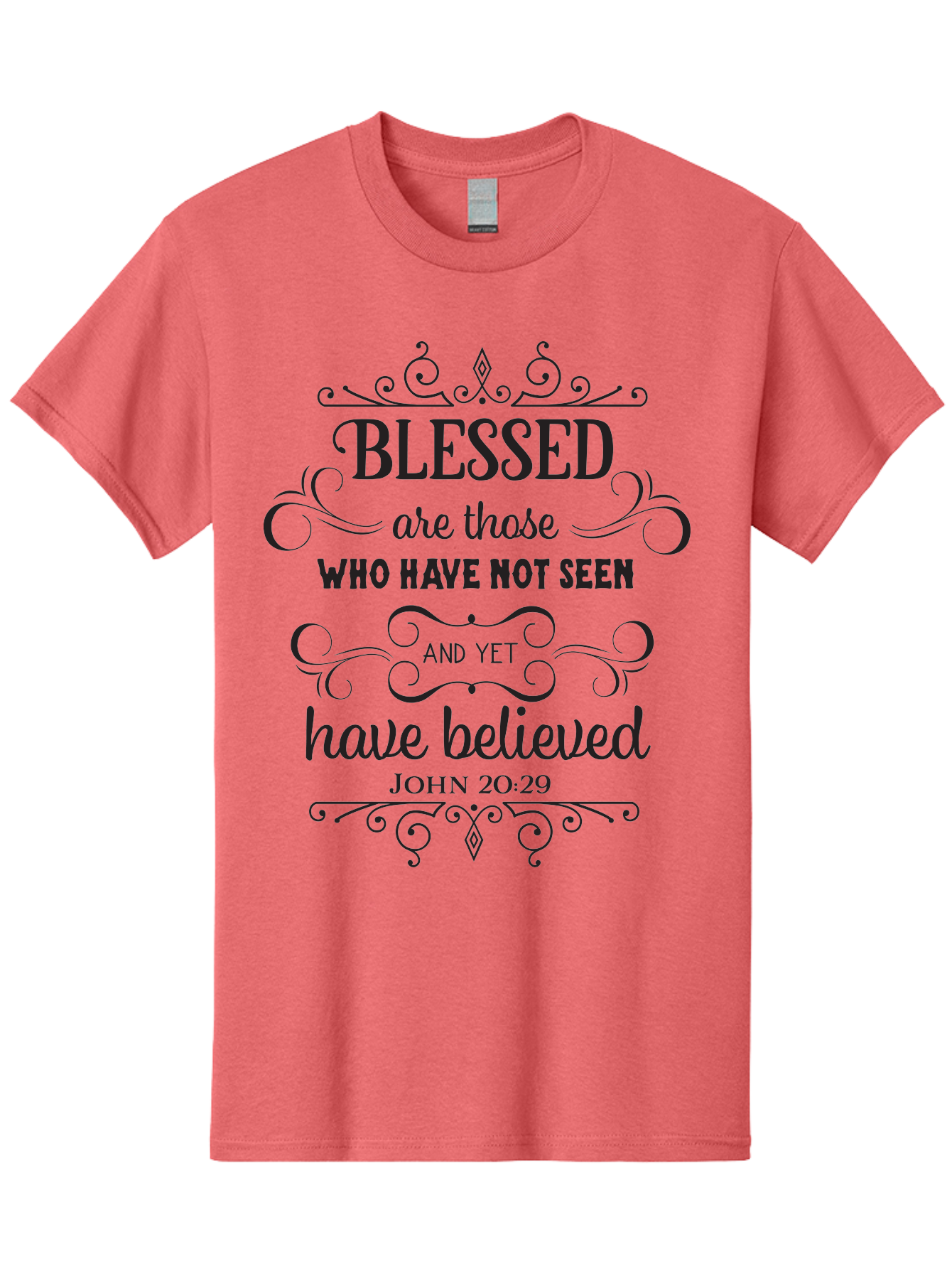 Blessed-Are-Those Men'S Graphic Tee, 100% Cotton, Comfortable Casual Summer Wear, Machine Washable, Inspirational Quote, Faith-Based Message, Biblical Scripture, John 20:29, Blessed Are Those Who Have Not Seen And Yet Have Believed, Aac526
