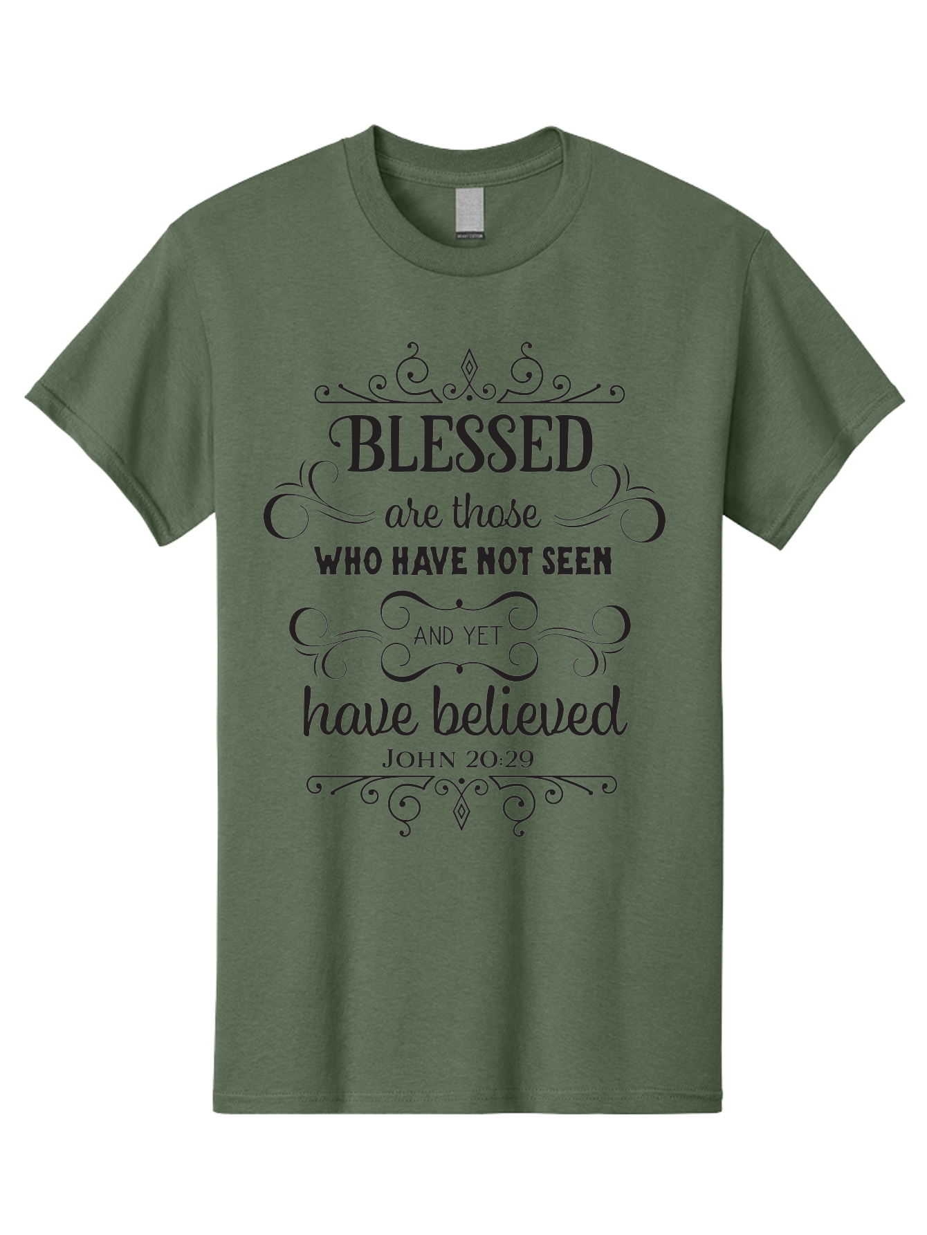 Blessed-Are-Those Men'S Graphic Tee, 100% Cotton, Comfortable Casual Summer Wear, Machine Washable, Inspirational Quote, Faith-Based Message, Biblical Scripture, John 20:29, Blessed Are Those Who Have Not Seen And Yet Have Believed, Aac526