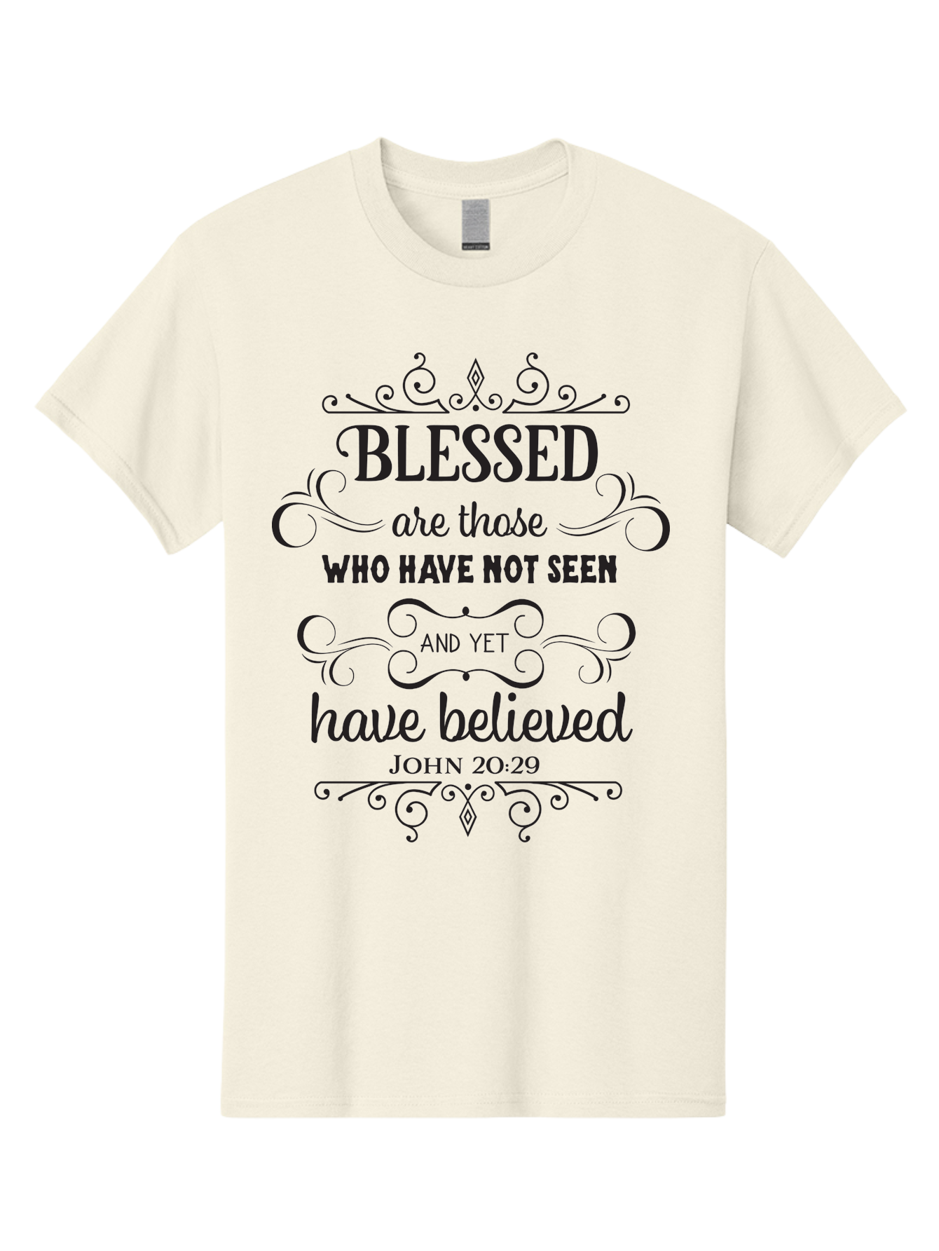 Blessed-Are-Those Men'S Graphic Tee, 100% Cotton, Comfortable Casual Summer Wear, Machine Washable, Inspirational Quote, Faith-Based Message, Biblical Scripture, John 20:29, Blessed Are Those Who Have Not Seen And Yet Have Believed, Aac526