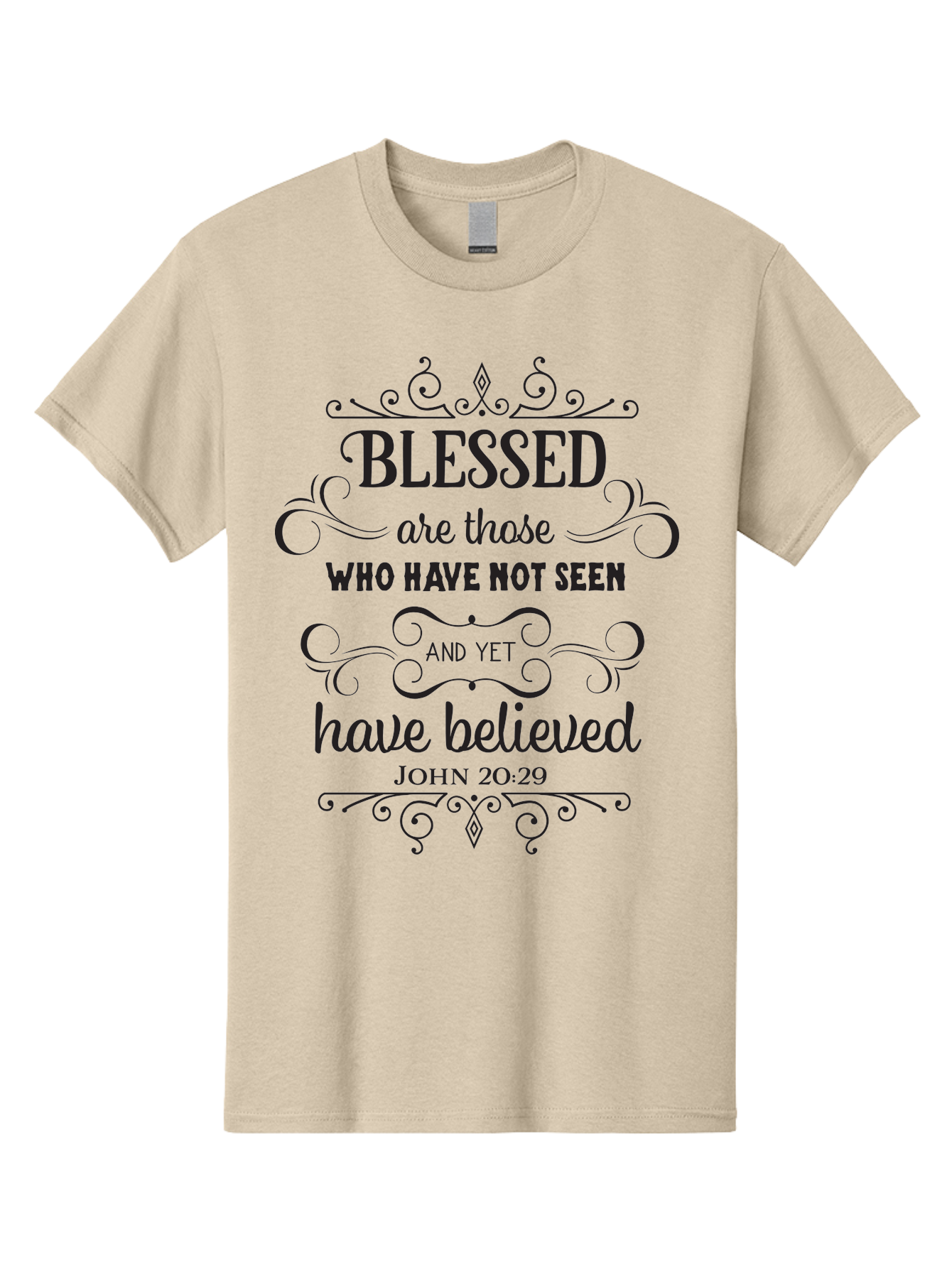 Blessed-Are-Those Men'S Graphic Tee, 100% Cotton, Comfortable Casual Summer Wear, Machine Washable, Inspirational Quote, Faith-Based Message, Biblical Scripture, John 20:29, Blessed Are Those Who Have Not Seen And Yet Have Believed, Aac526
