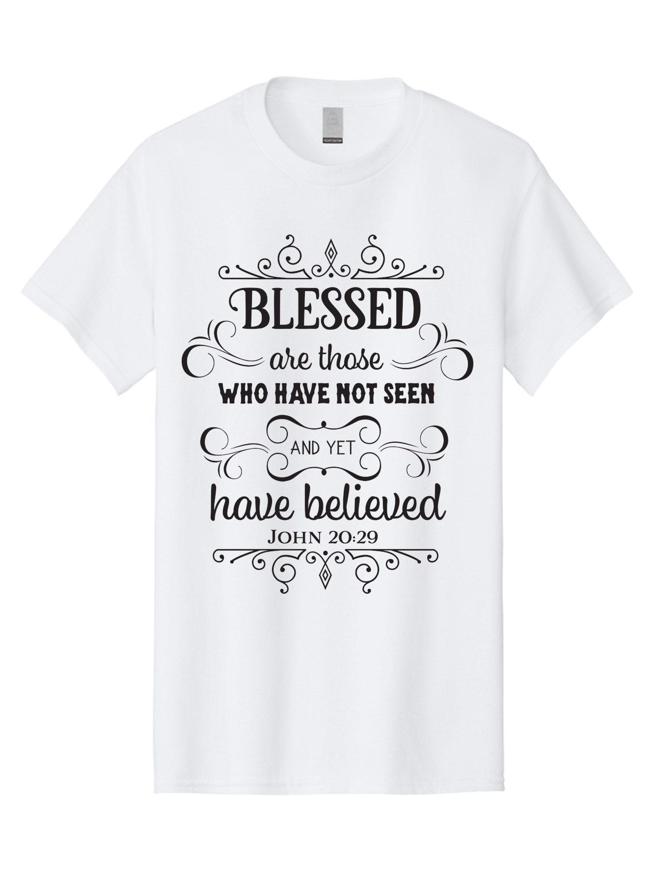 Blessed-Are-Those Men'S Graphic Tee, 100% Cotton, Comfortable Casual Summer Wear, Machine Washable, Inspirational Quote, Faith-Based Message, Biblical Scripture, John 20:29, Blessed Are Those Who Have Not Seen And Yet Have Believed, Aac526