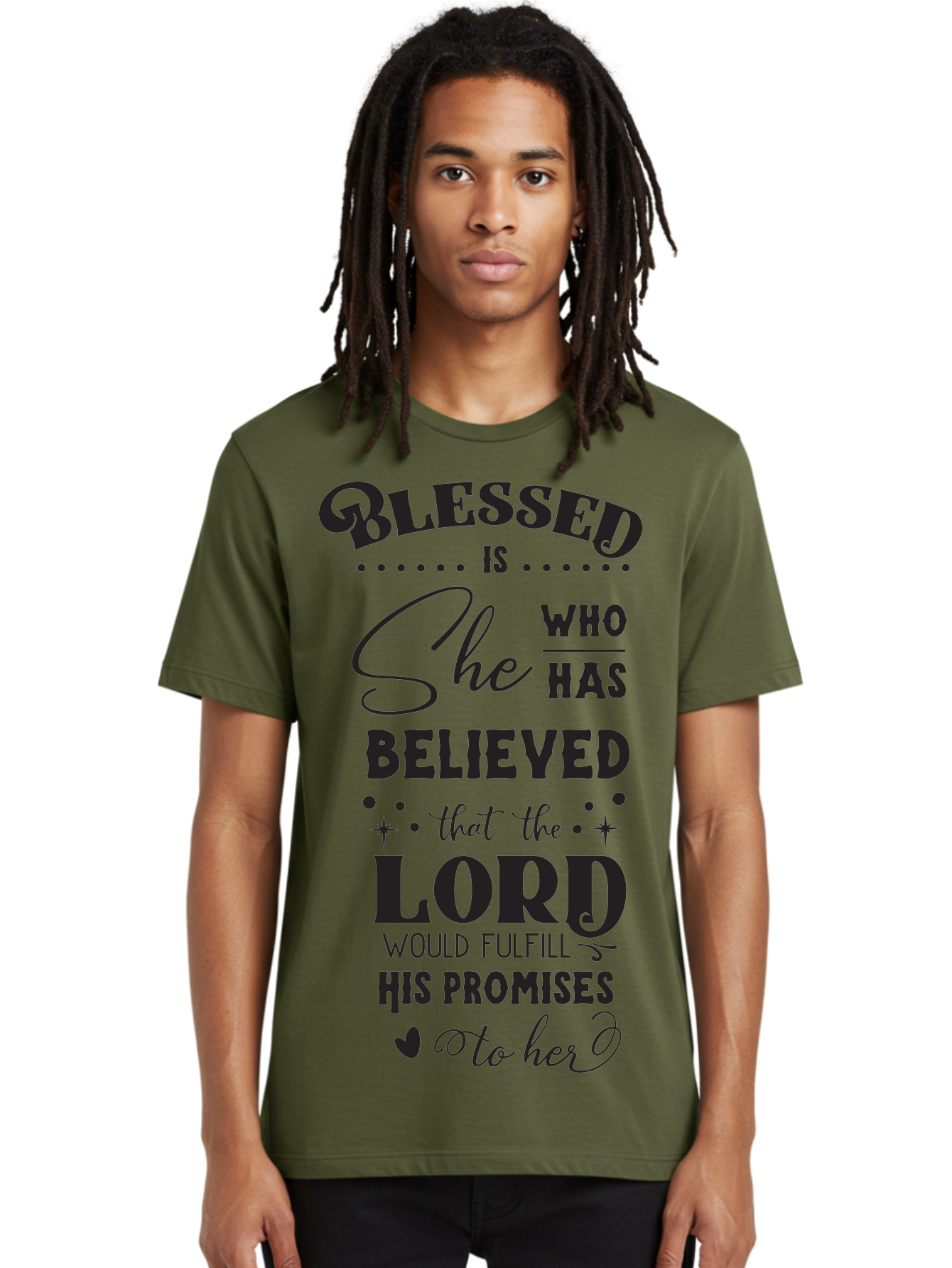 Blessed-Is-She Men'S Graphic Tee, 100% Cotton, Comfortable Casual Summer Wear, Machine Washable, Inspirational Quote, Motivational Saying, Faith-Based Message, Encouraging Words, Spiritual Guidance, Empowerment For Women, Christian Values, Aac528