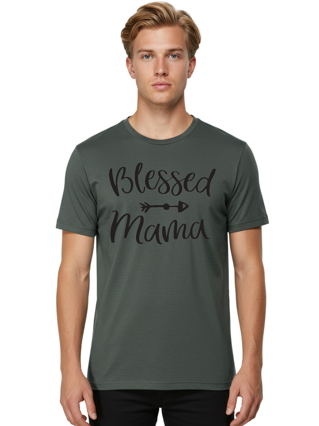 Blessed-Mama Men'S Graphic Tee, 100% Cotton, Comfortable Casual Summer Wear, Machine Washable, Blessed Mama, Inspirational Quote, Motivational Phrase, Arrow Symbol, Motherhood, Love, Positivity, Faith, Family Aac529