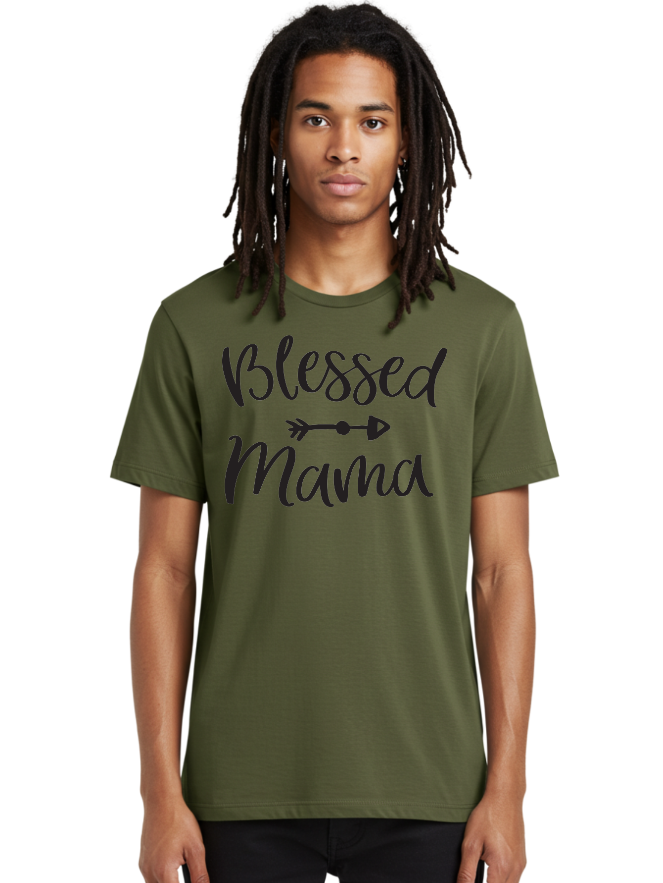 Blessed-Mama Men'S Graphic Tee, 100% Cotton, Comfortable Casual Summer Wear, Machine Washable, Blessed Mama, Inspirational Quote, Motivational Phrase, Arrow Symbol, Motherhood, Love, Positivity, Faith, Family Aac529