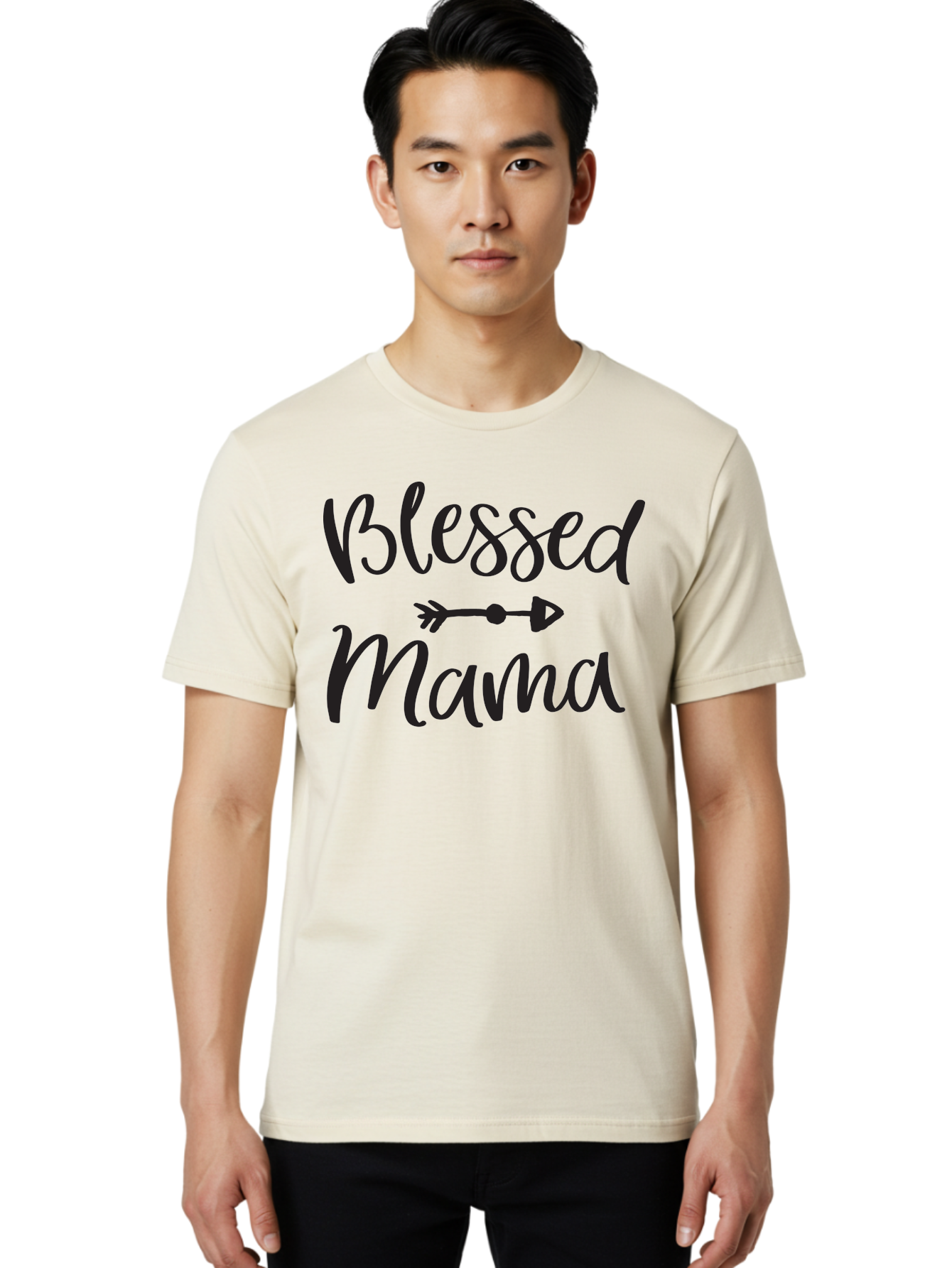 Blessed-Mama Men'S Graphic Tee, 100% Cotton, Comfortable Casual Summer Wear, Machine Washable, Blessed Mama, Inspirational Quote, Motivational Phrase, Arrow Symbol, Motherhood, Love, Positivity, Faith, Family Aac529