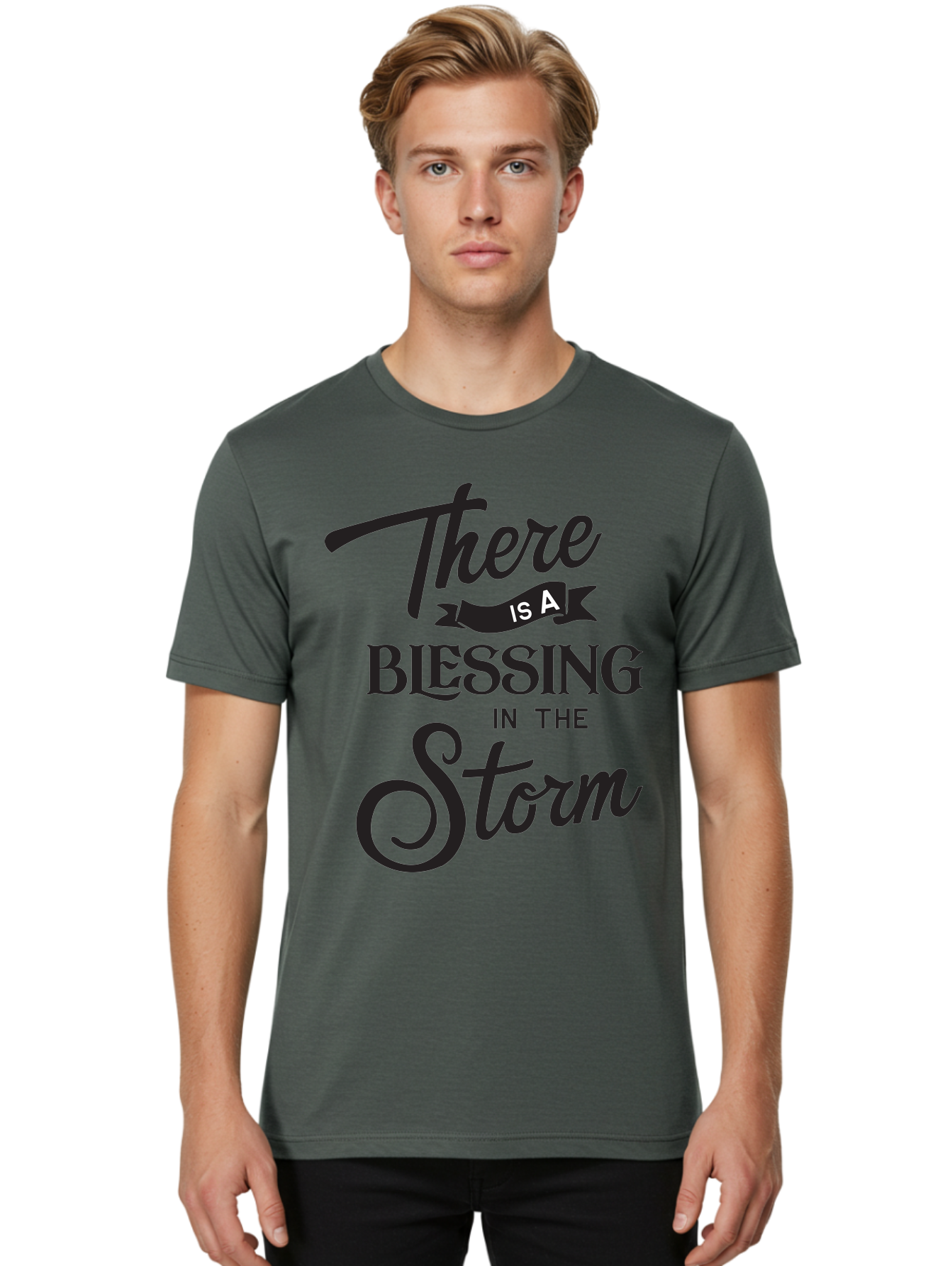 Blessing-In-The-Storm Men'S Graphic Tee, 100% Cotton, Comfortable Casual Summer Wear, Machine Washable, Inspirational Quote, Motivational Message, Blessing In The Storm, Uplifting Words, Positive Affirmation, Faith, Perseverance, Aac530