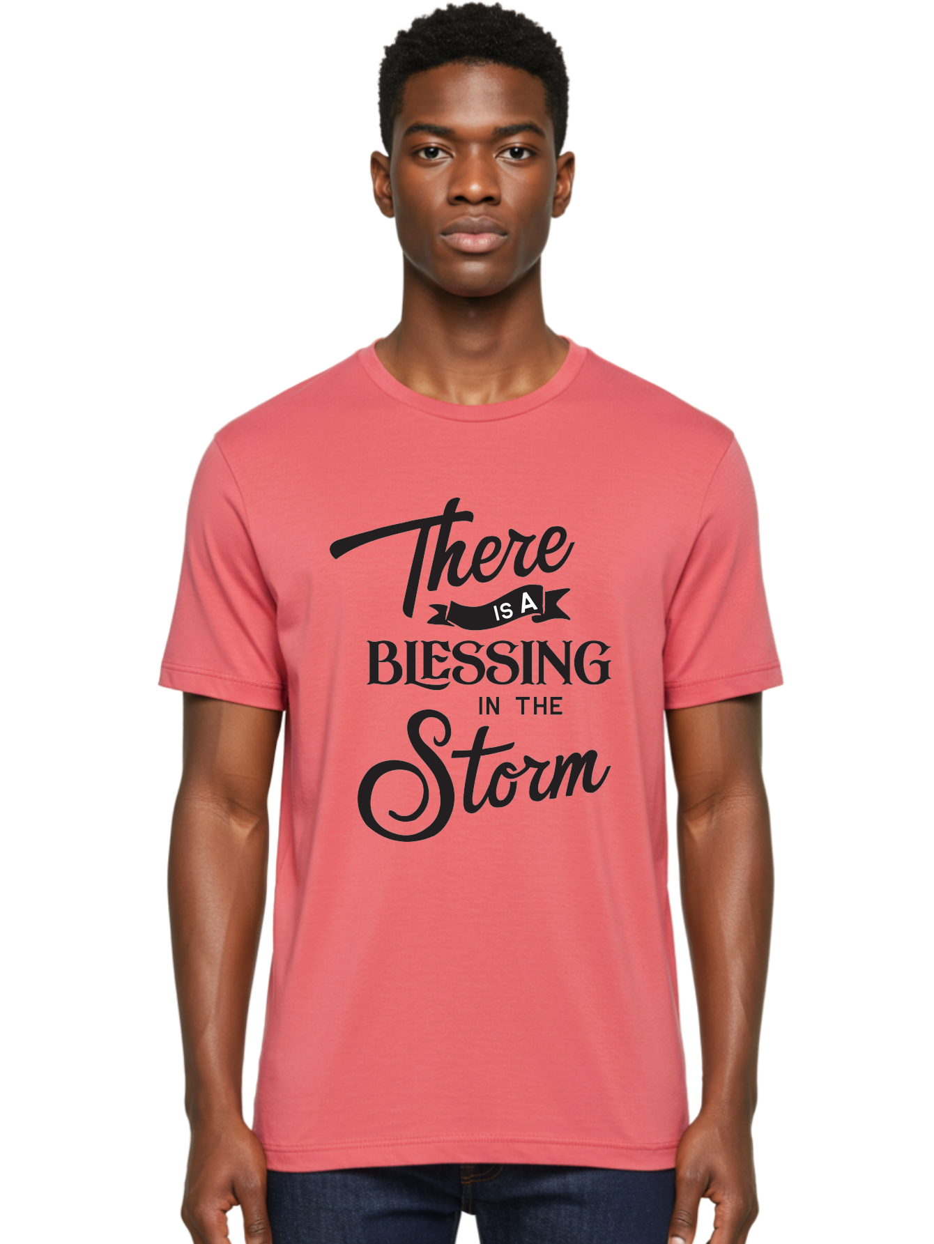 Blessing-In-The-Storm Men'S Graphic Tee, 100% Cotton, Comfortable Casual Summer Wear, Machine Washable, Inspirational Quote, Motivational Message, Blessing In The Storm, Uplifting Words, Positive Affirmation, Faith, Perseverance, Aac530
