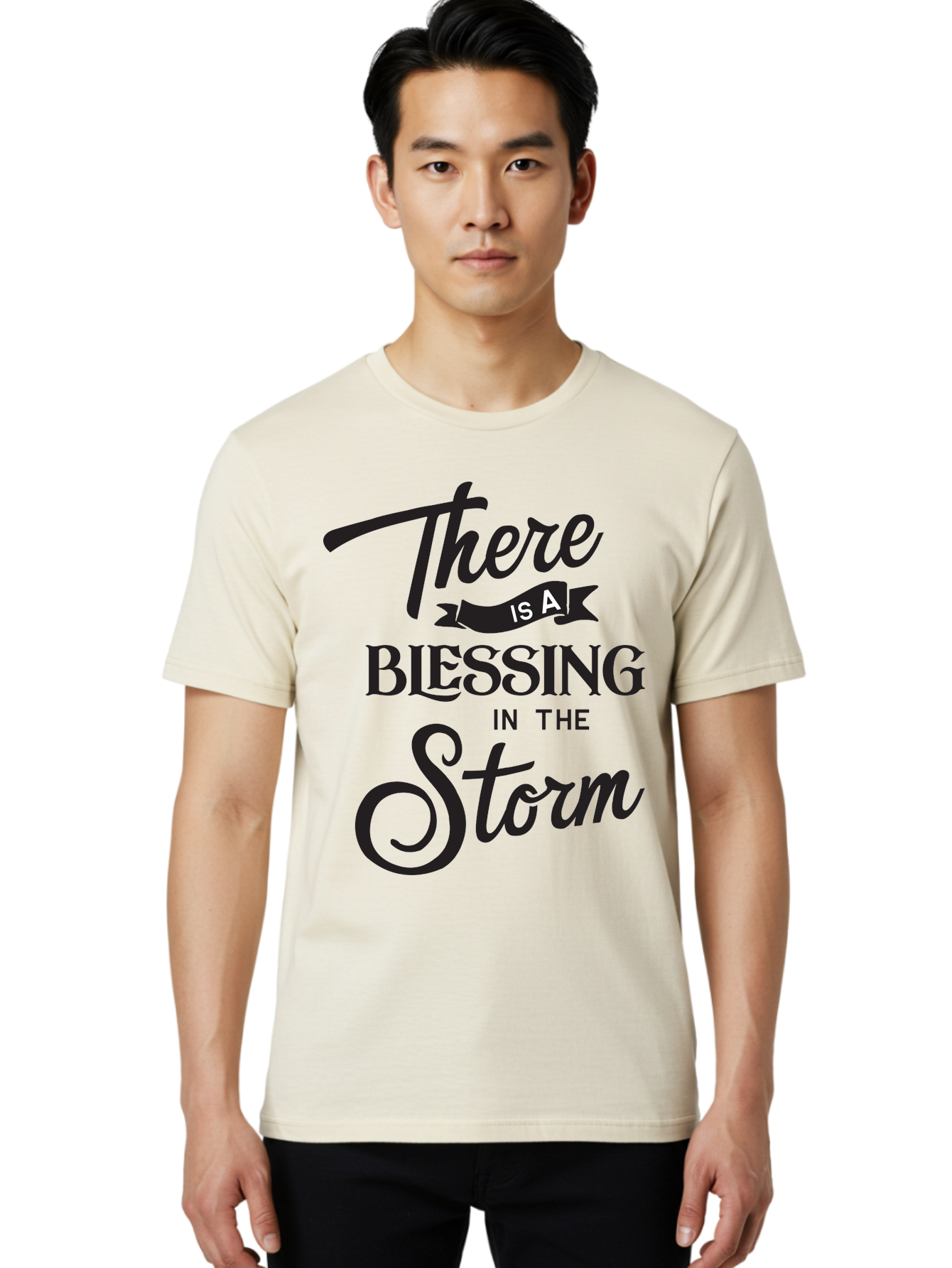 Blessing-In-The-Storm Men'S Graphic Tee, 100% Cotton, Comfortable Casual Summer Wear, Machine Washable, Inspirational Quote, Motivational Message, Blessing In The Storm, Uplifting Words, Positive Affirmation, Faith, Perseverance, Aac530