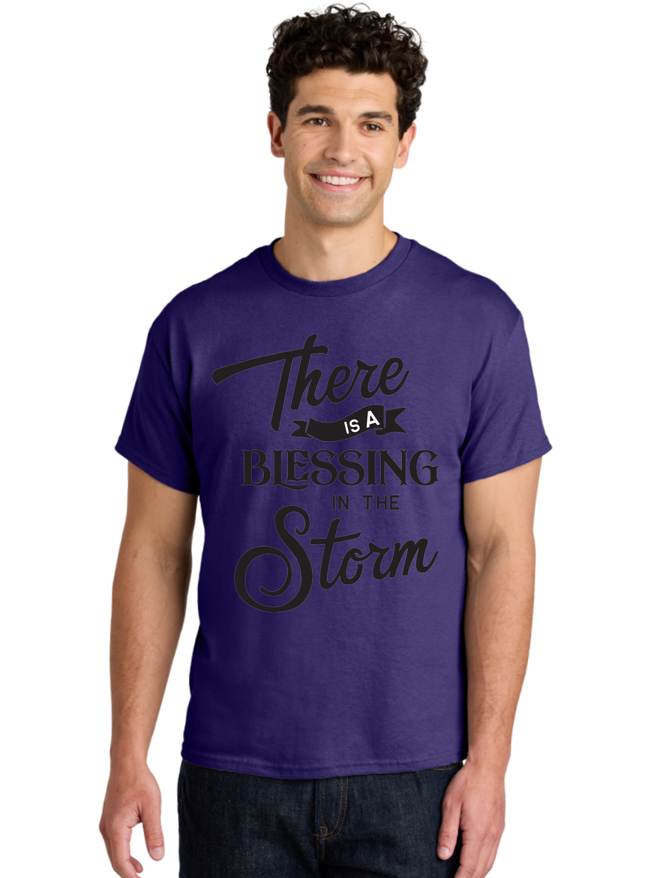 Blessing-In-The-Storm Men'S Graphic Tee, 100% Cotton, Comfortable Casual Summer Wear, Machine Washable, Inspirational Quote, Motivational Message, Blessing In The Storm, Uplifting Words, Positive Affirmation, Faith, Perseverance, Aac530