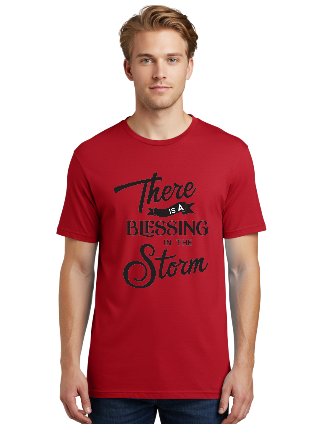 Blessing-In-The-Storm Men'S Graphic Tee, 100% Cotton, Comfortable Casual Summer Wear, Machine Washable, Inspirational Quote, Motivational Message, Blessing In The Storm, Uplifting Words, Positive Affirmation, Faith, Perseverance, Aac530