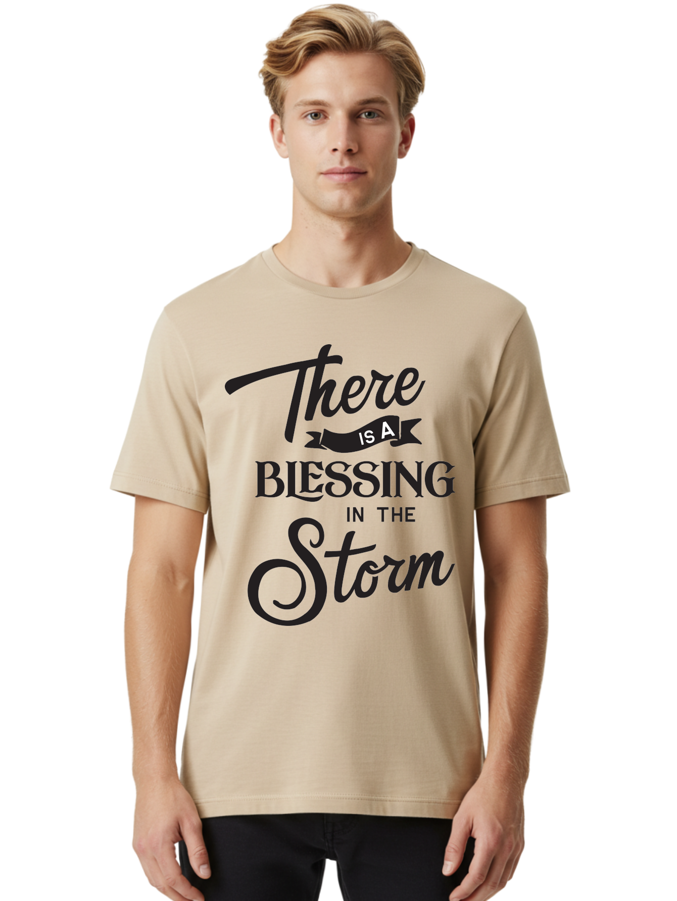 Blessing-In-The-Storm Men'S Graphic Tee, 100% Cotton, Comfortable Casual Summer Wear, Machine Washable, Inspirational Quote, Motivational Message, Blessing In The Storm, Uplifting Words, Positive Affirmation, Faith, Perseverance, Aac530