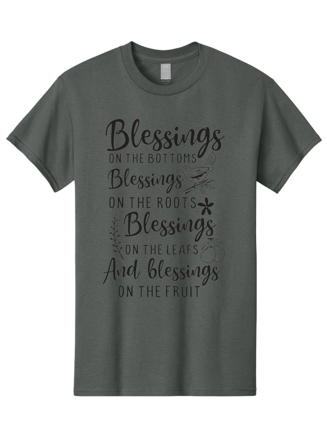Blessings-On-The-Bottoms Men'S Graphic Tee, 100% Cotton, Comfortable Casual Summer Wear, Machine Washable, Inspirational Quote, Blessing Message, Typography Art, Leaf Illustrations, Floral Designs, Fruit Graphics, Nature-Inspired, Aac531