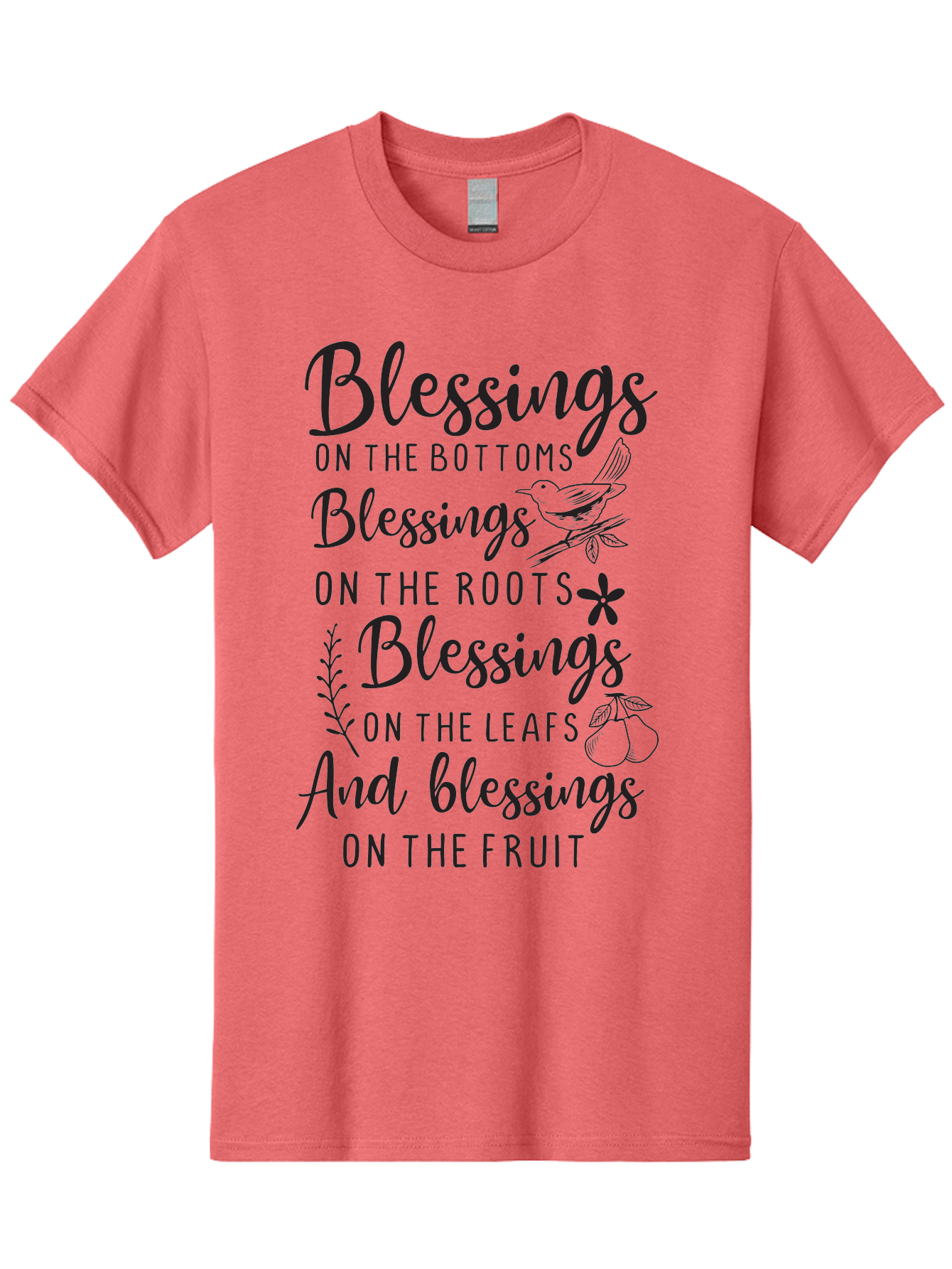 Blessings-On-The-Bottoms Men'S Graphic Tee, 100% Cotton, Comfortable Casual Summer Wear, Machine Washable, Inspirational Quote, Blessing Message, Typography Art, Leaf Illustrations, Floral Designs, Fruit Graphics, Nature-Inspired, Aac531