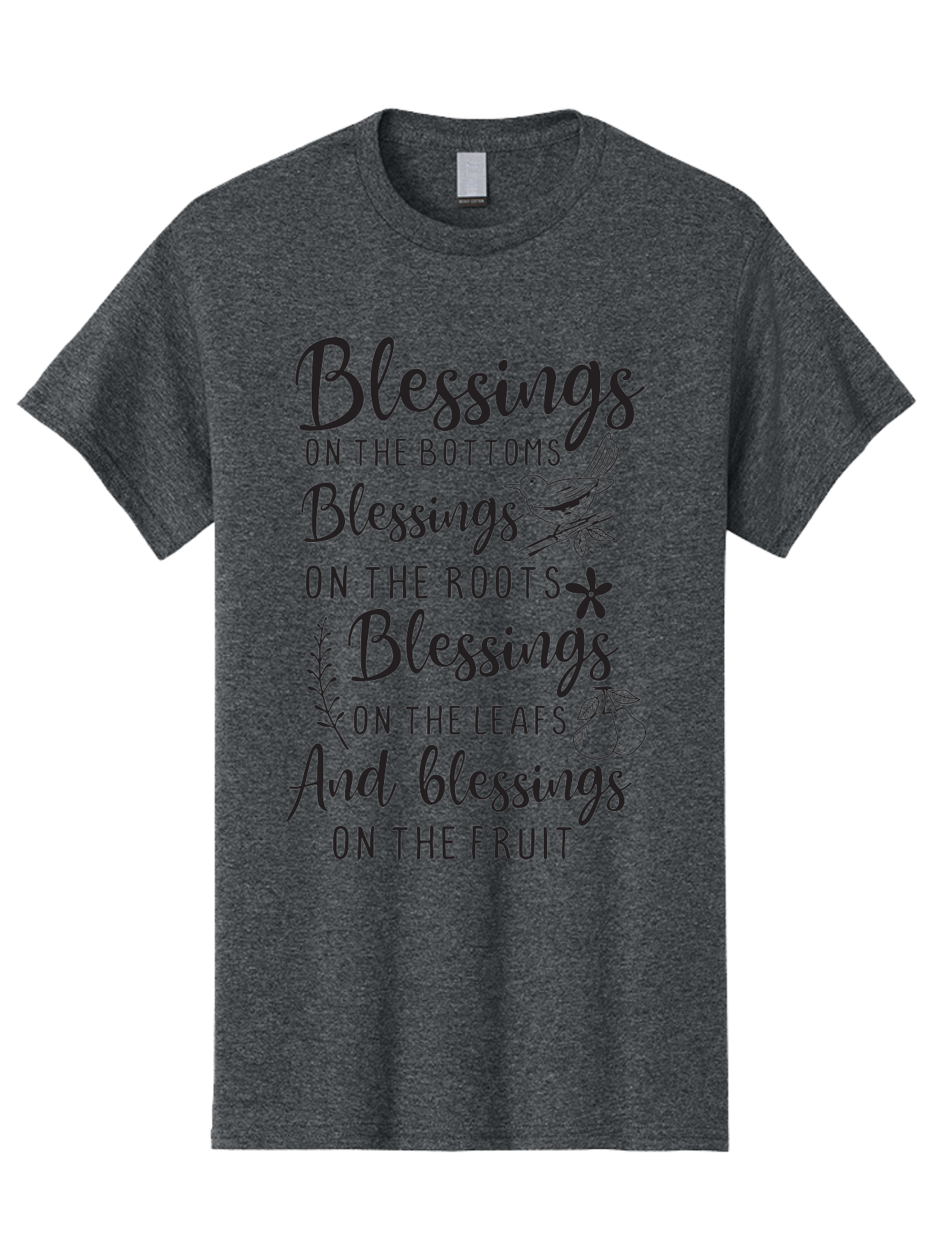 Blessings-On-The-Bottoms Men'S Graphic Tee, 100% Cotton, Comfortable Casual Summer Wear, Machine Washable, Inspirational Quote, Blessing Message, Typography Art, Leaf Illustrations, Floral Designs, Fruit Graphics, Nature-Inspired, Aac531