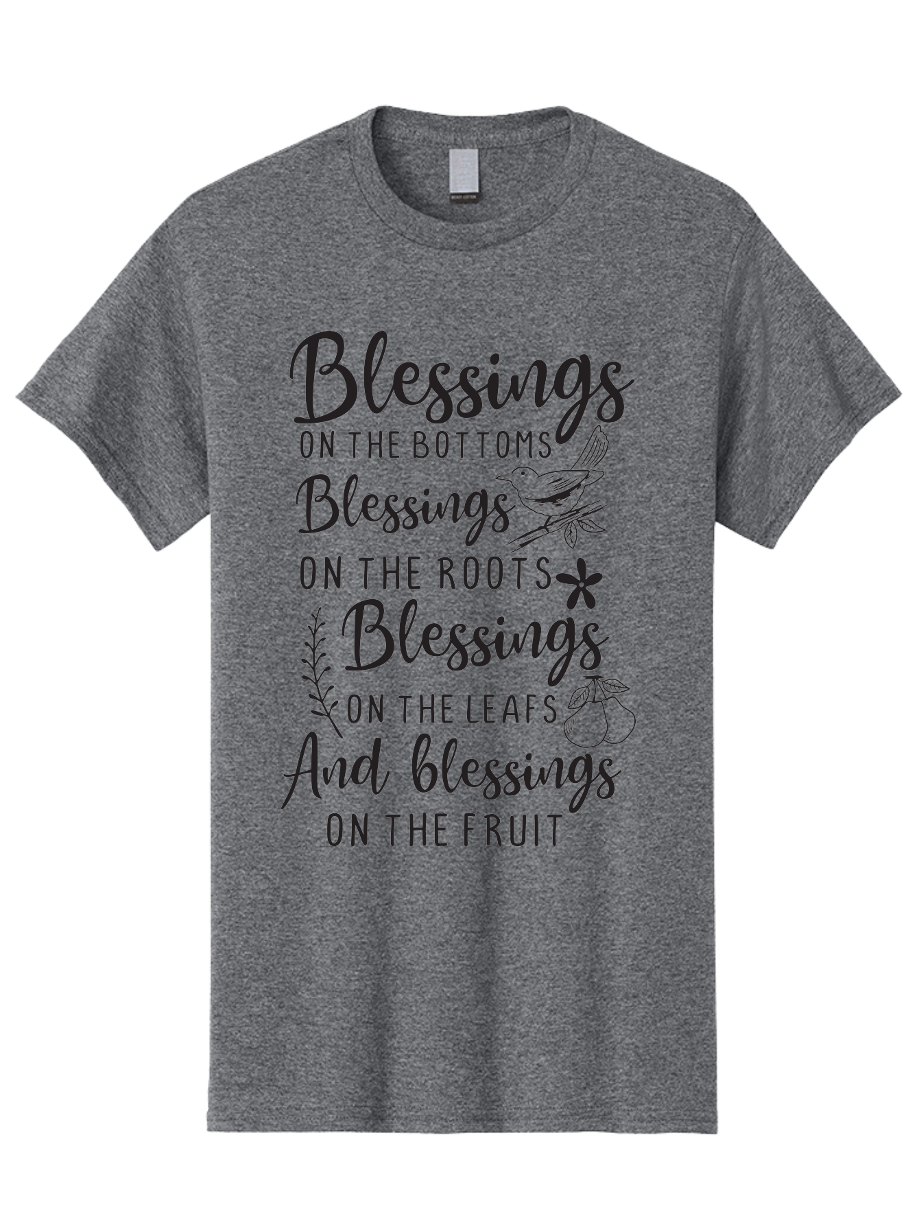 Blessings-On-The-Bottoms Men'S Graphic Tee, 100% Cotton, Comfortable Casual Summer Wear, Machine Washable, Inspirational Quote, Blessing Message, Typography Art, Leaf Illustrations, Floral Designs, Fruit Graphics, Nature-Inspired, Aac531
