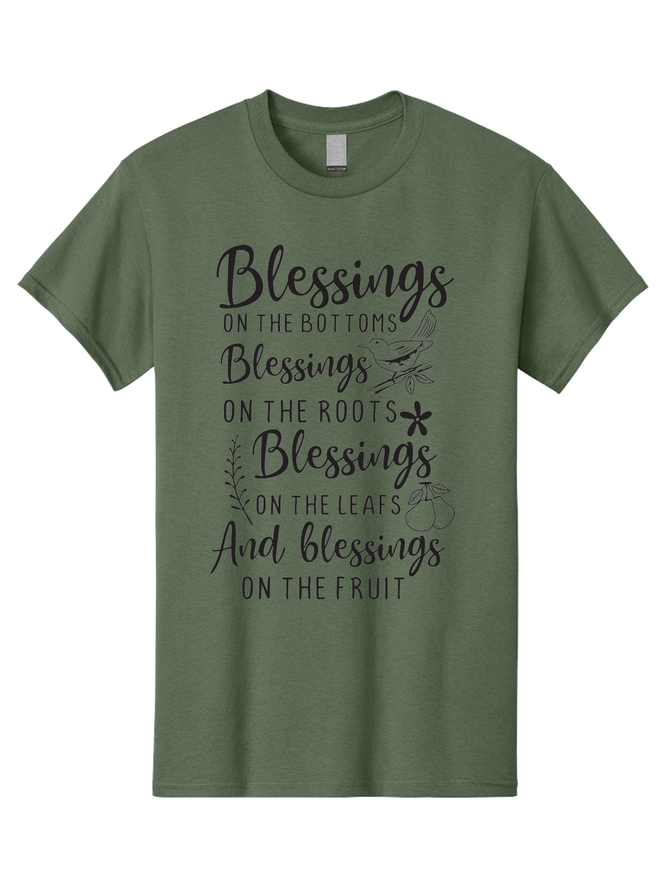 Blessings-On-The-Bottoms Men'S Graphic Tee, 100% Cotton, Comfortable Casual Summer Wear, Machine Washable, Inspirational Quote, Blessing Message, Typography Art, Leaf Illustrations, Floral Designs, Fruit Graphics, Nature-Inspired, Aac531