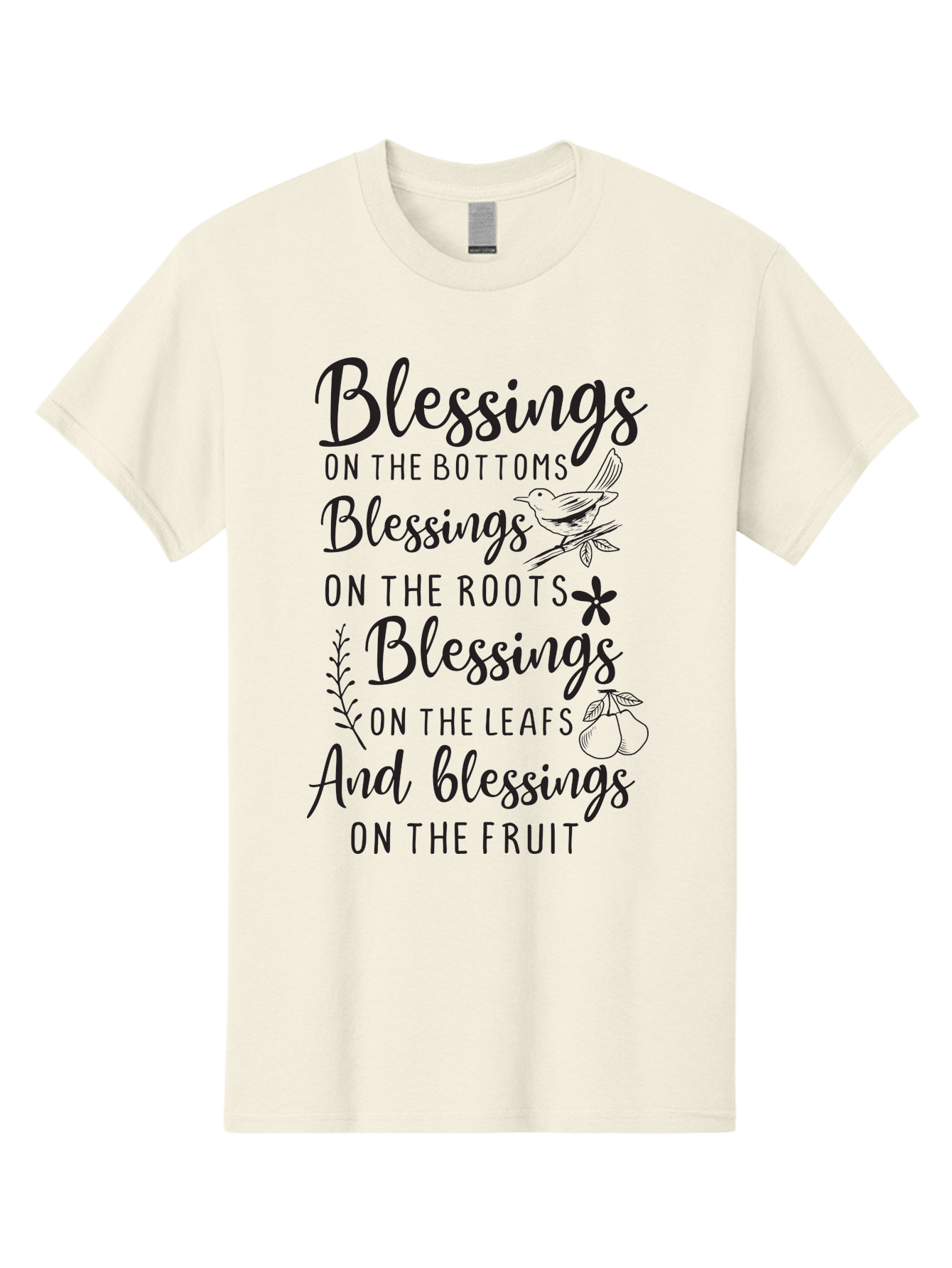 Blessings-On-The-Bottoms Men'S Graphic Tee, 100% Cotton, Comfortable Casual Summer Wear, Machine Washable, Inspirational Quote, Blessing Message, Typography Art, Leaf Illustrations, Floral Designs, Fruit Graphics, Nature-Inspired, Aac531