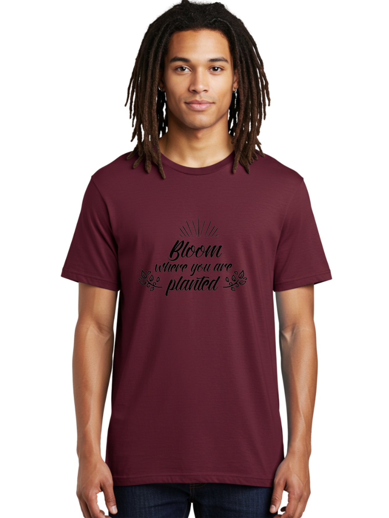 Bloom-Where-You-Are-Planted Men'S Graphic Tee, 100% Cotton, Comfortable Casual Summer Wear, Machine Washable, Inspirational Quote, Motivational Phrase, Blooming Flowers, Growth Mindset, Positive Vibes, Floral Design, Typography Art, Aac532