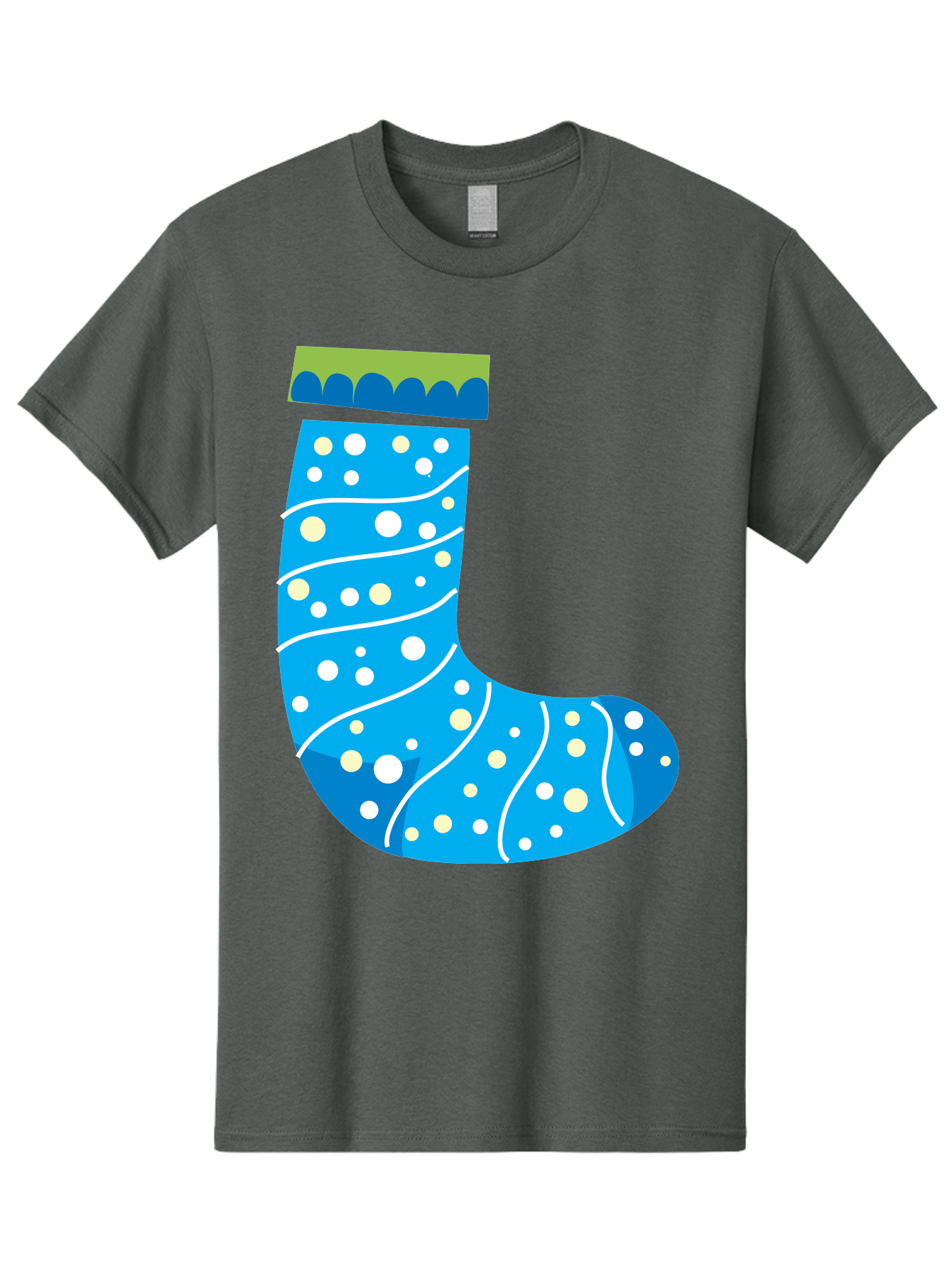 Blue-Christmas-Sock Men'S Graphic Tee, 100% Cotton, Comfortable Casual Summer Wear, Machine Washable, Christmas Stocking, Holiday Decor, Festive Season, Winter Wonderland, Cozy Atmosphere, Blue And White Colors, Polka Dot Pattern, White Swirls Aac533