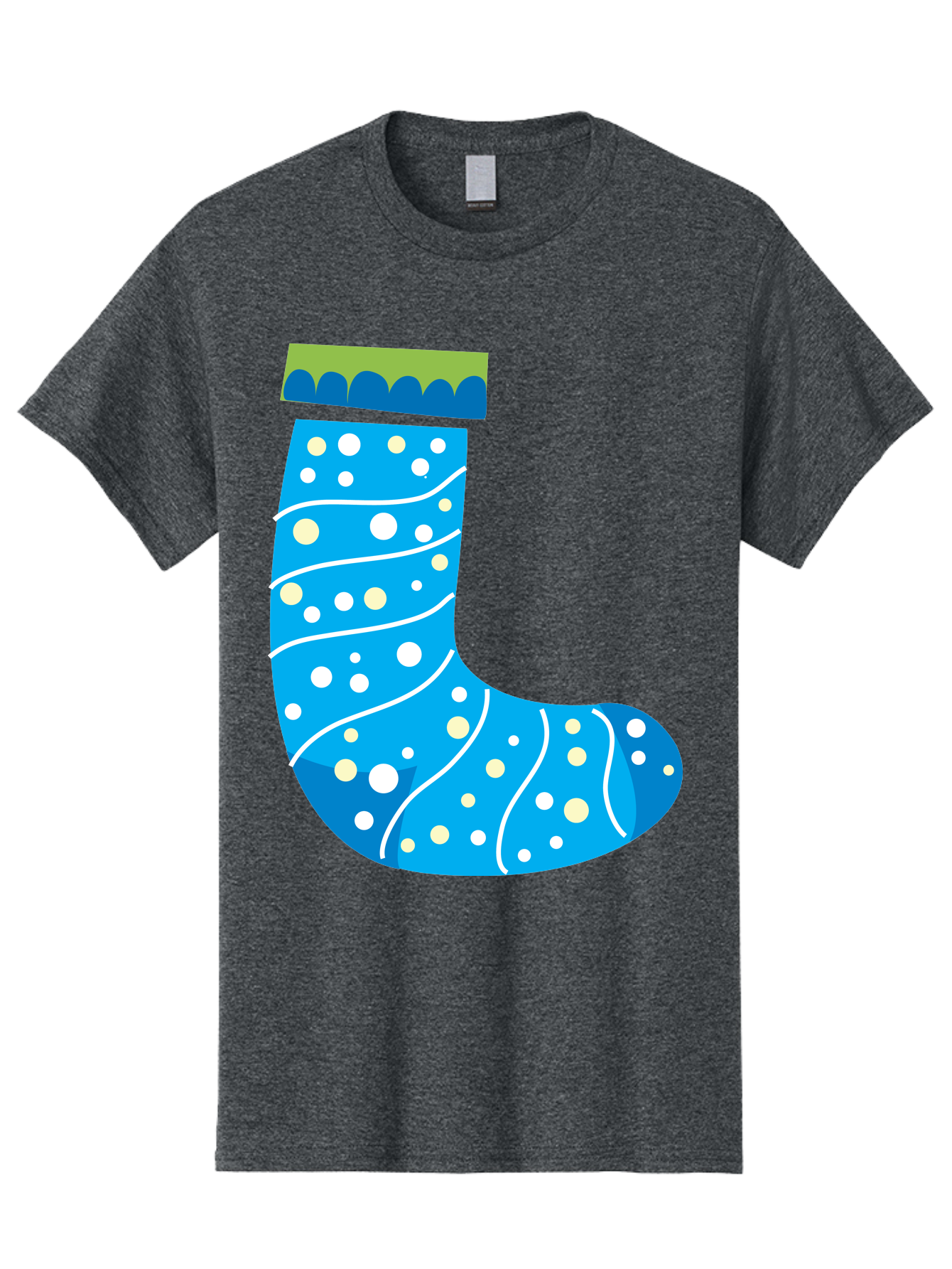 Blue-Christmas-Sock Men'S Graphic Tee, 100% Cotton, Comfortable Casual Summer Wear, Machine Washable, Christmas Stocking, Holiday Decor, Festive Season, Winter Wonderland, Cozy Atmosphere, Blue And White Colors, Polka Dot Pattern, White Swirls Aac533
