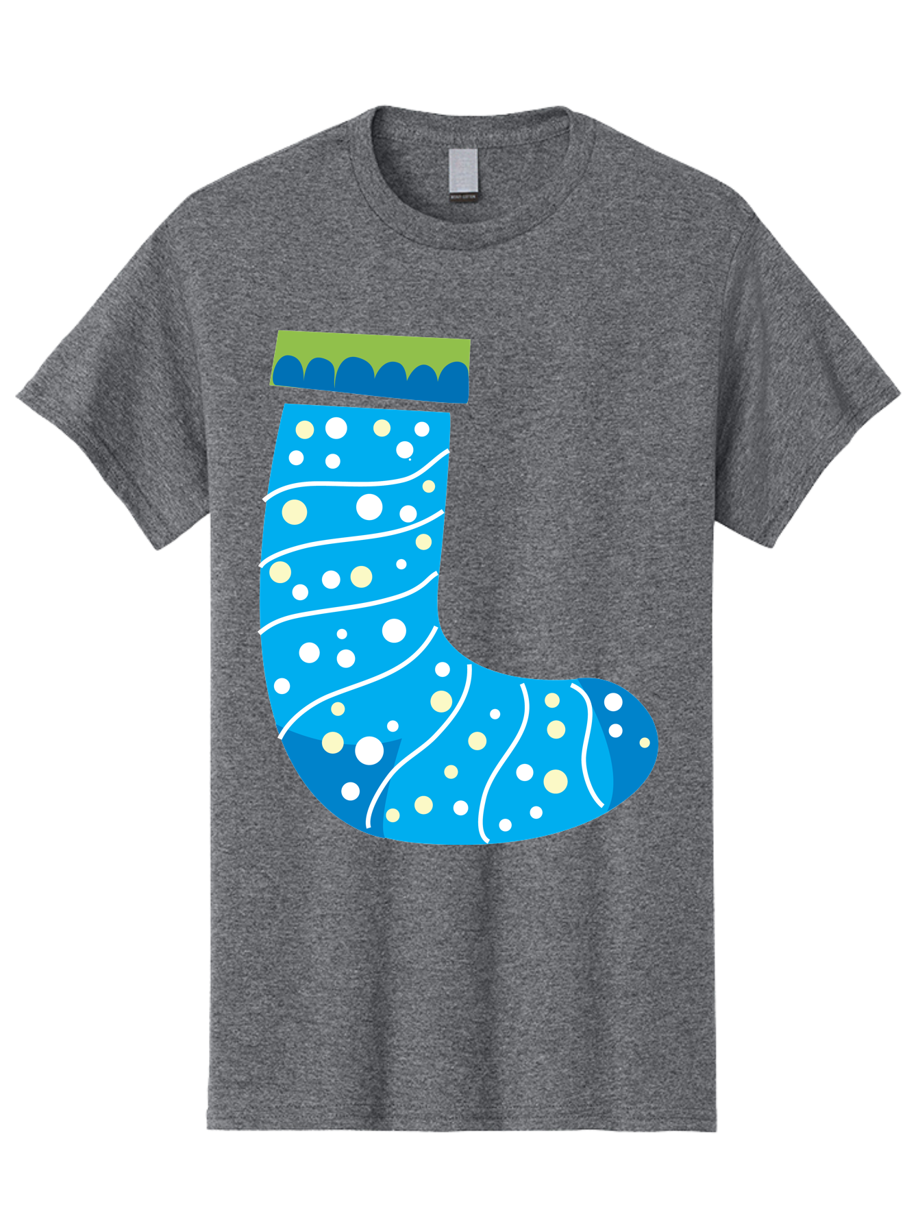 Blue-Christmas-Sock Men'S Graphic Tee, 100% Cotton, Comfortable Casual Summer Wear, Machine Washable, Christmas Stocking, Holiday Decor, Festive Season, Winter Wonderland, Cozy Atmosphere, Blue And White Colors, Polka Dot Pattern, White Swirls Aac533