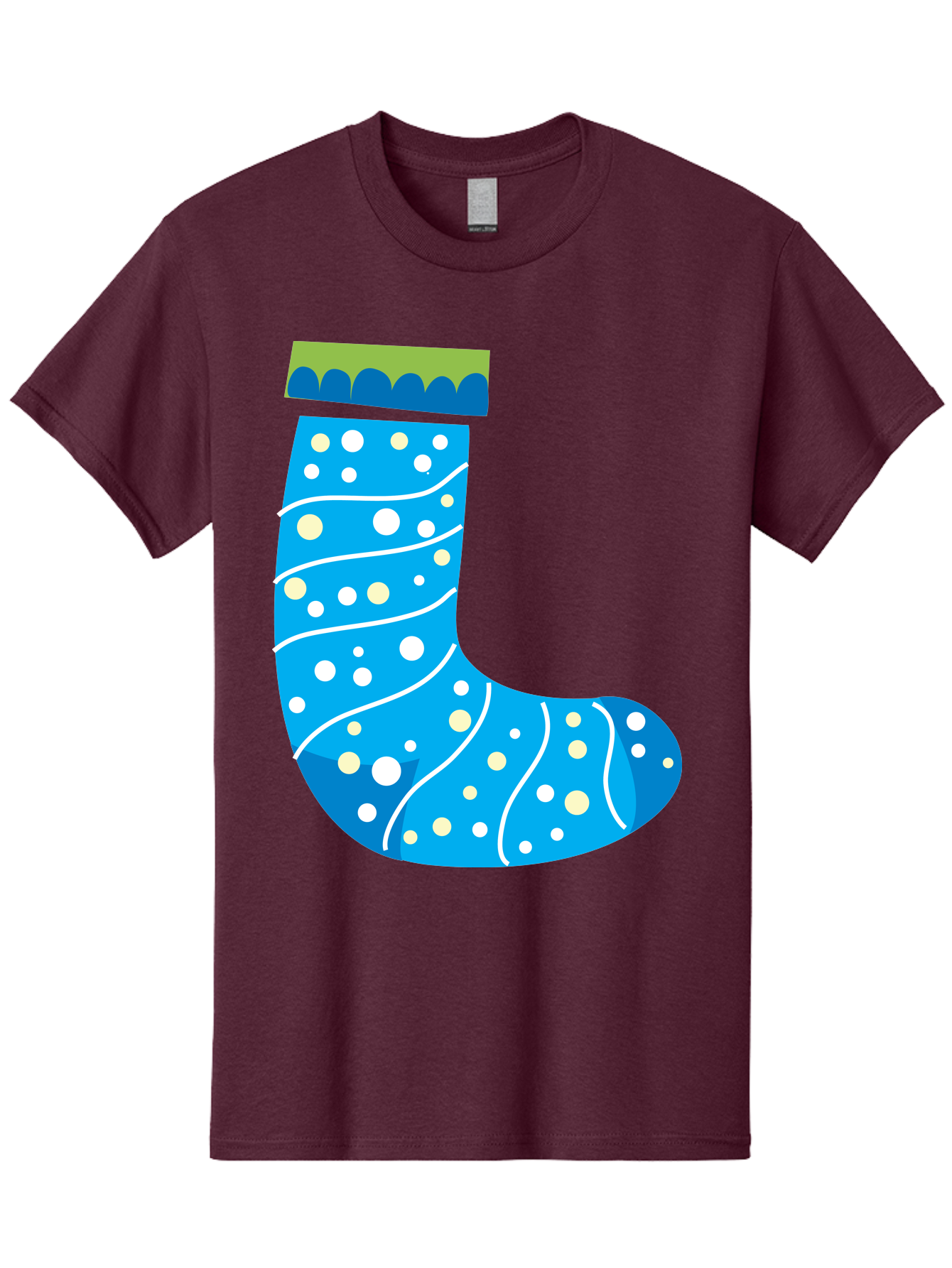 Blue-Christmas-Sock Men'S Graphic Tee, 100% Cotton, Comfortable Casual Summer Wear, Machine Washable, Christmas Stocking, Holiday Decor, Festive Season, Winter Wonderland, Cozy Atmosphere, Blue And White Colors, Polka Dot Pattern, White Swirls Aac533