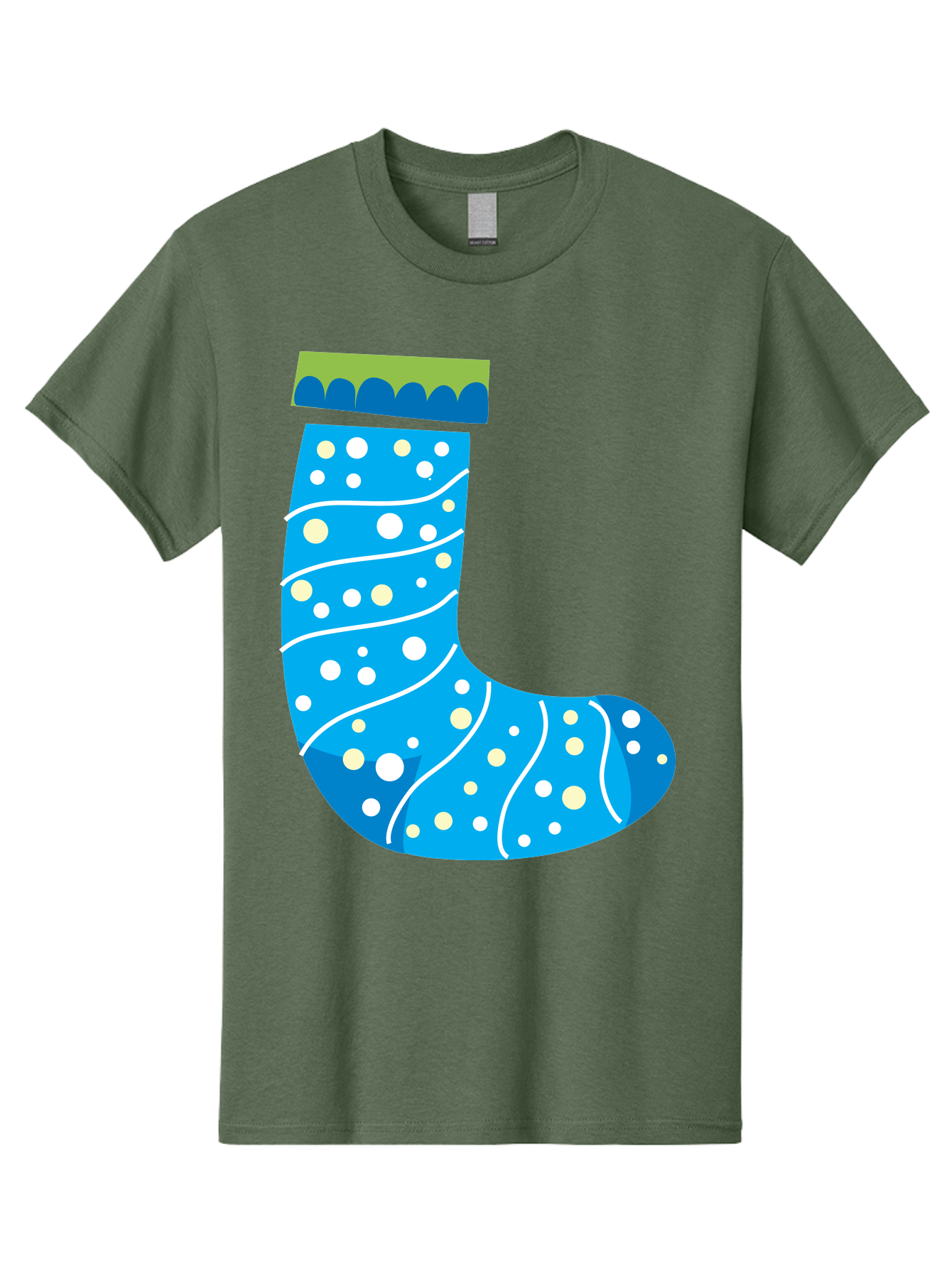 Blue-Christmas-Sock Men'S Graphic Tee, 100% Cotton, Comfortable Casual Summer Wear, Machine Washable, Christmas Stocking, Holiday Decor, Festive Season, Winter Wonderland, Cozy Atmosphere, Blue And White Colors, Polka Dot Pattern, White Swirls Aac533