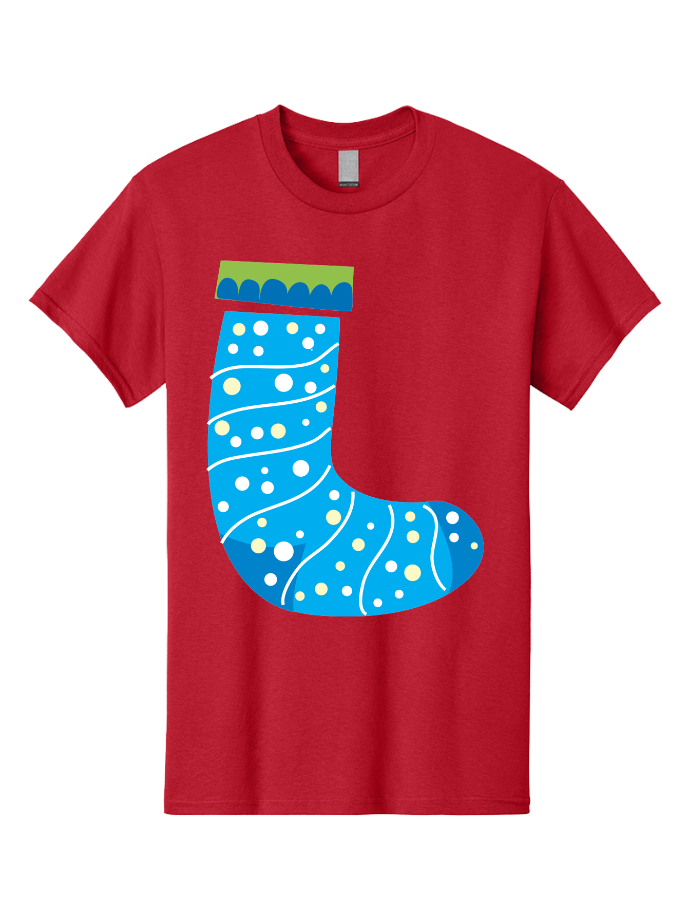 Blue-Christmas-Sock Men'S Graphic Tee, 100% Cotton, Comfortable Casual Summer Wear, Machine Washable, Christmas Stocking, Holiday Decor, Festive Season, Winter Wonderland, Cozy Atmosphere, Blue And White Colors, Polka Dot Pattern, White Swirls Aac533