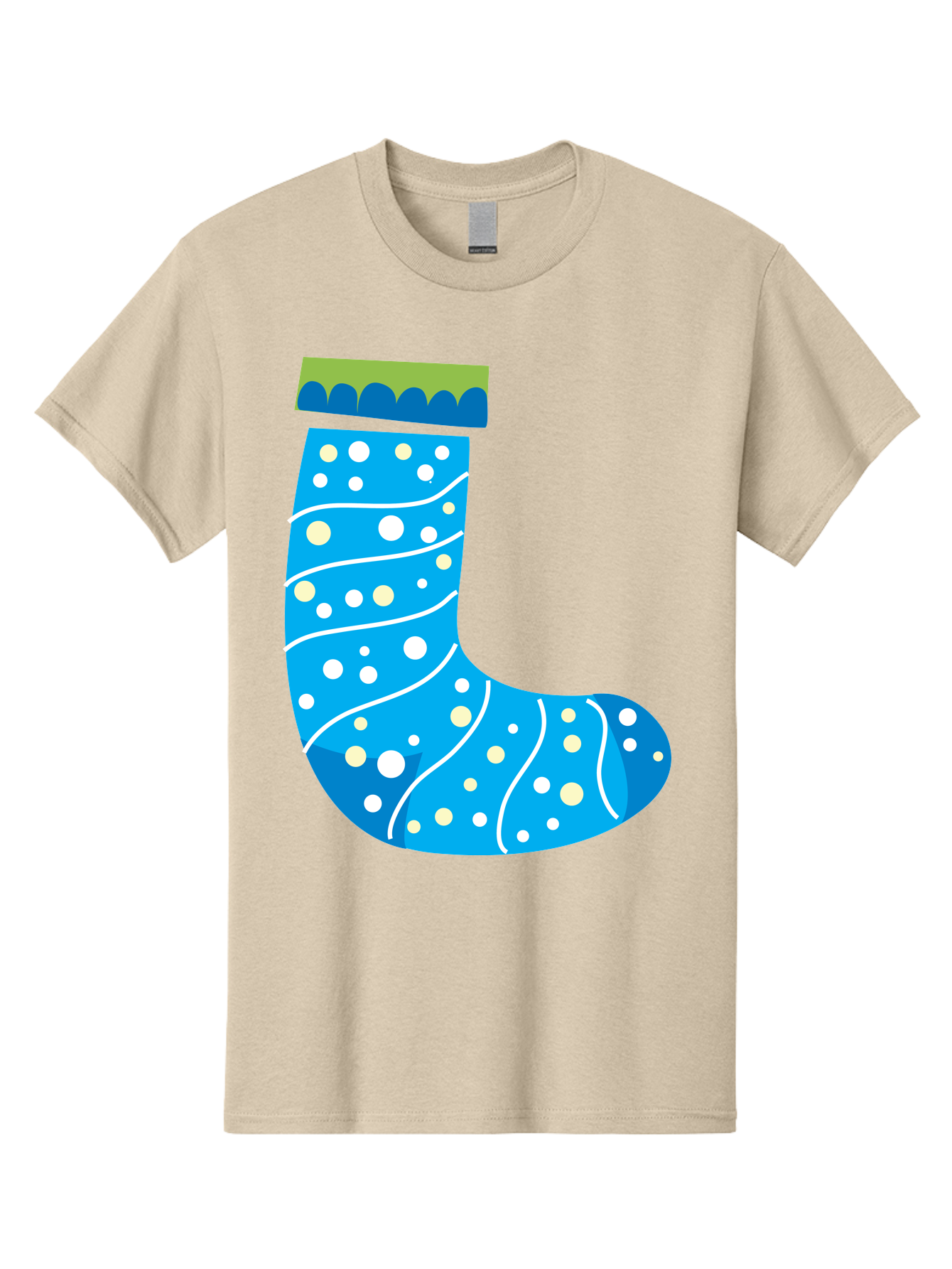 Blue-Christmas-Sock Men'S Graphic Tee, 100% Cotton, Comfortable Casual Summer Wear, Machine Washable, Christmas Stocking, Holiday Decor, Festive Season, Winter Wonderland, Cozy Atmosphere, Blue And White Colors, Polka Dot Pattern, White Swirls Aac533