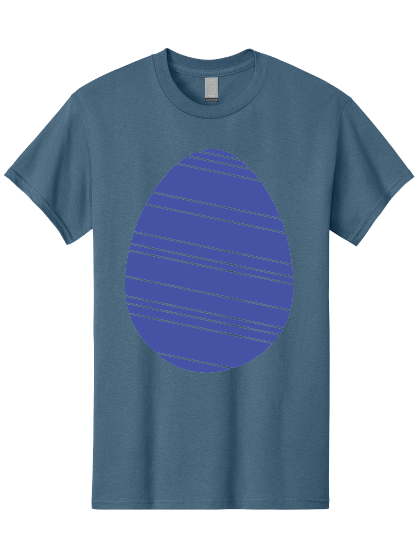 Blue-Easter-Egg Men'S Graphic Tee, 100% Cotton, Comfortable Casual Summer Wear, Machine Washable, Blue Oval Shape, Diagonal Stripes, Striped Pattern, Graphic Design, Abstract Art, Vibrant Colors, Modern Illustration Aac535