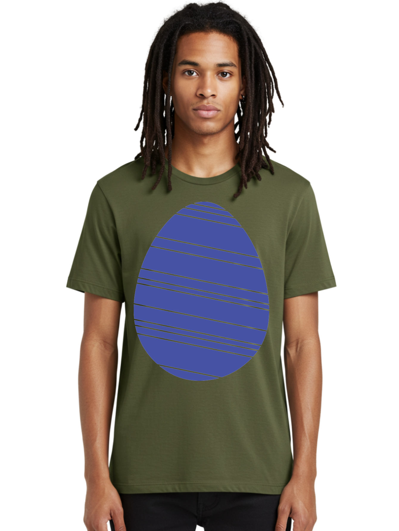 Blue-Easter-Egg Men'S Graphic Tee, 100% Cotton, Comfortable Casual Summer Wear, Machine Washable, Blue Oval Shape, Diagonal Stripes, Striped Pattern, Graphic Design, Abstract Art, Vibrant Colors, Modern Illustration Aac535