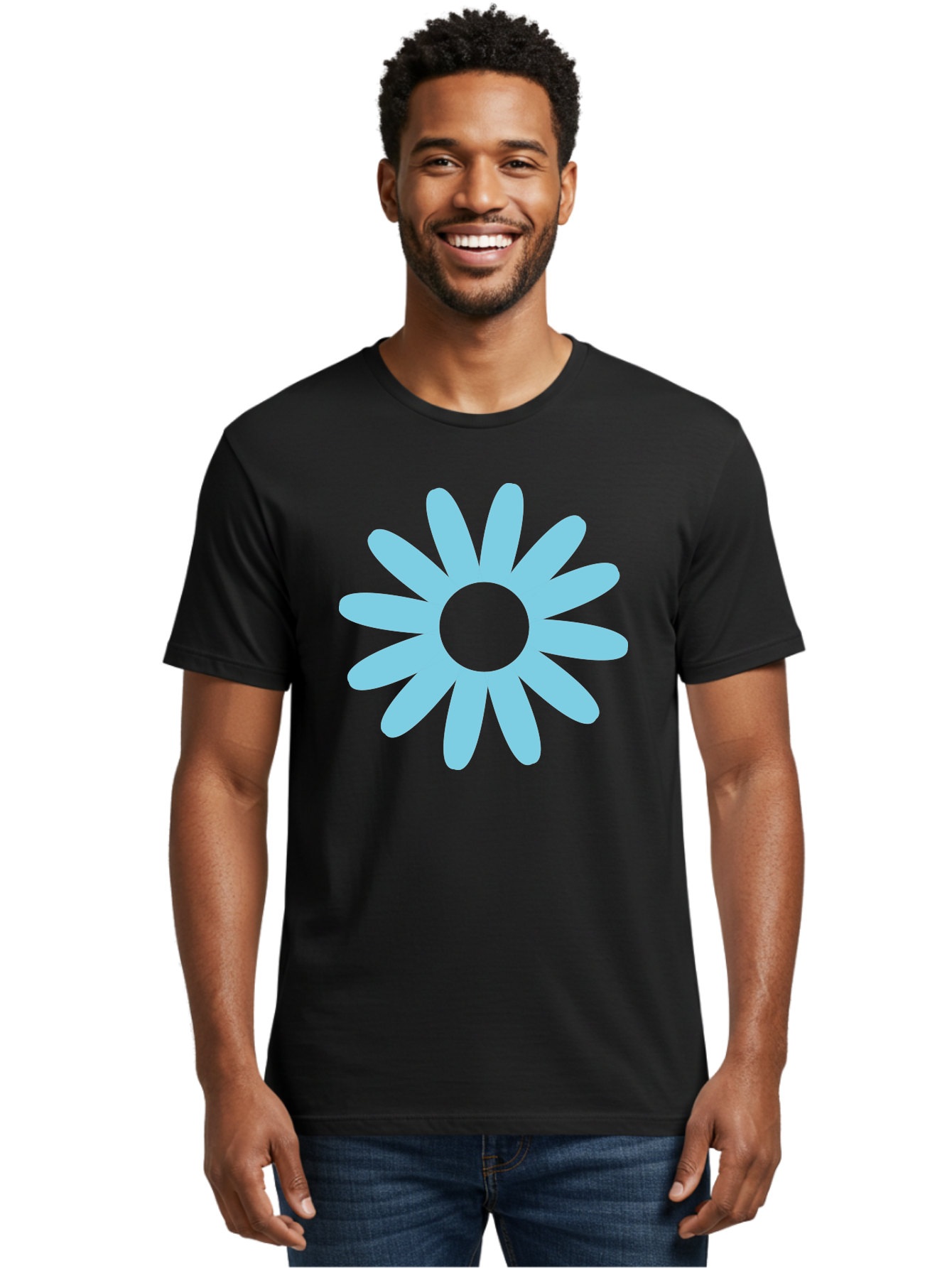 Blue-Flower Men'S Graphic Tee, 100% Cotton, Comfortable Casual Summer Wear, Machine Washable, Blue Flower, Simple Design, Minimalist Art, Floral Pattern, Light Blue Petals, Abstract Flower, Modern Graphics Aac536