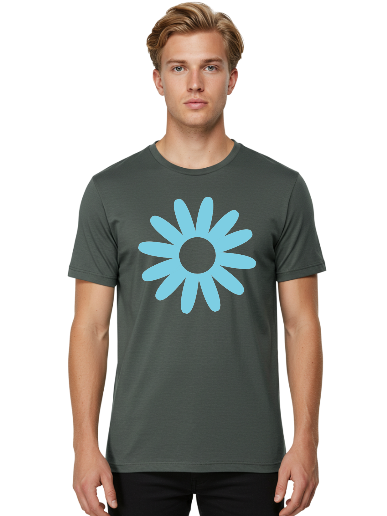 Blue-Flower Men'S Graphic Tee, 100% Cotton, Comfortable Casual Summer Wear, Machine Washable, Blue Flower, Simple Design, Minimalist Art, Floral Pattern, Light Blue Petals, Abstract Flower, Modern Graphics Aac536