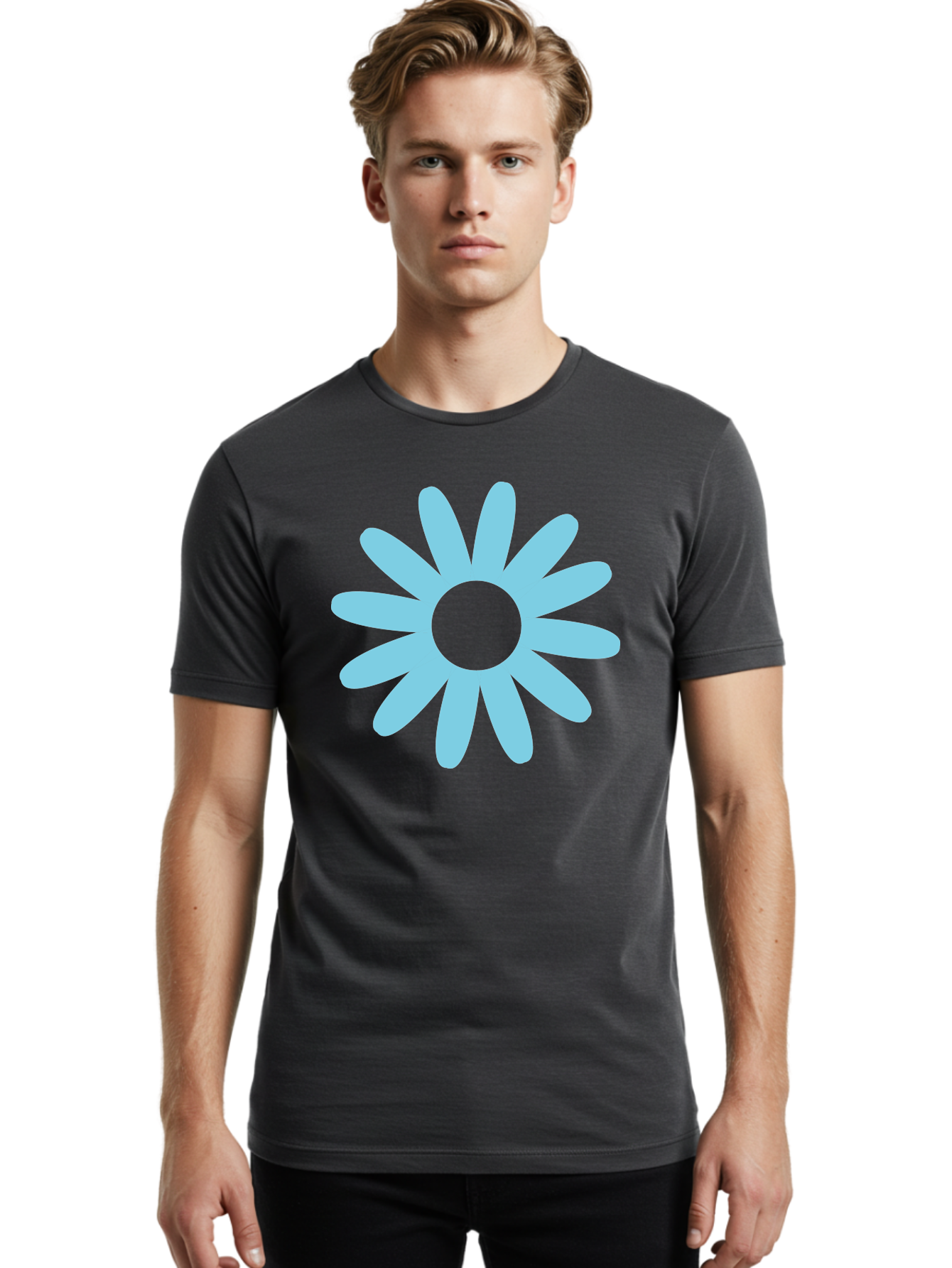 Blue-Flower Men'S Graphic Tee, 100% Cotton, Comfortable Casual Summer Wear, Machine Washable, Blue Flower, Simple Design, Minimalist Art, Floral Pattern, Light Blue Petals, Abstract Flower, Modern Graphics Aac536