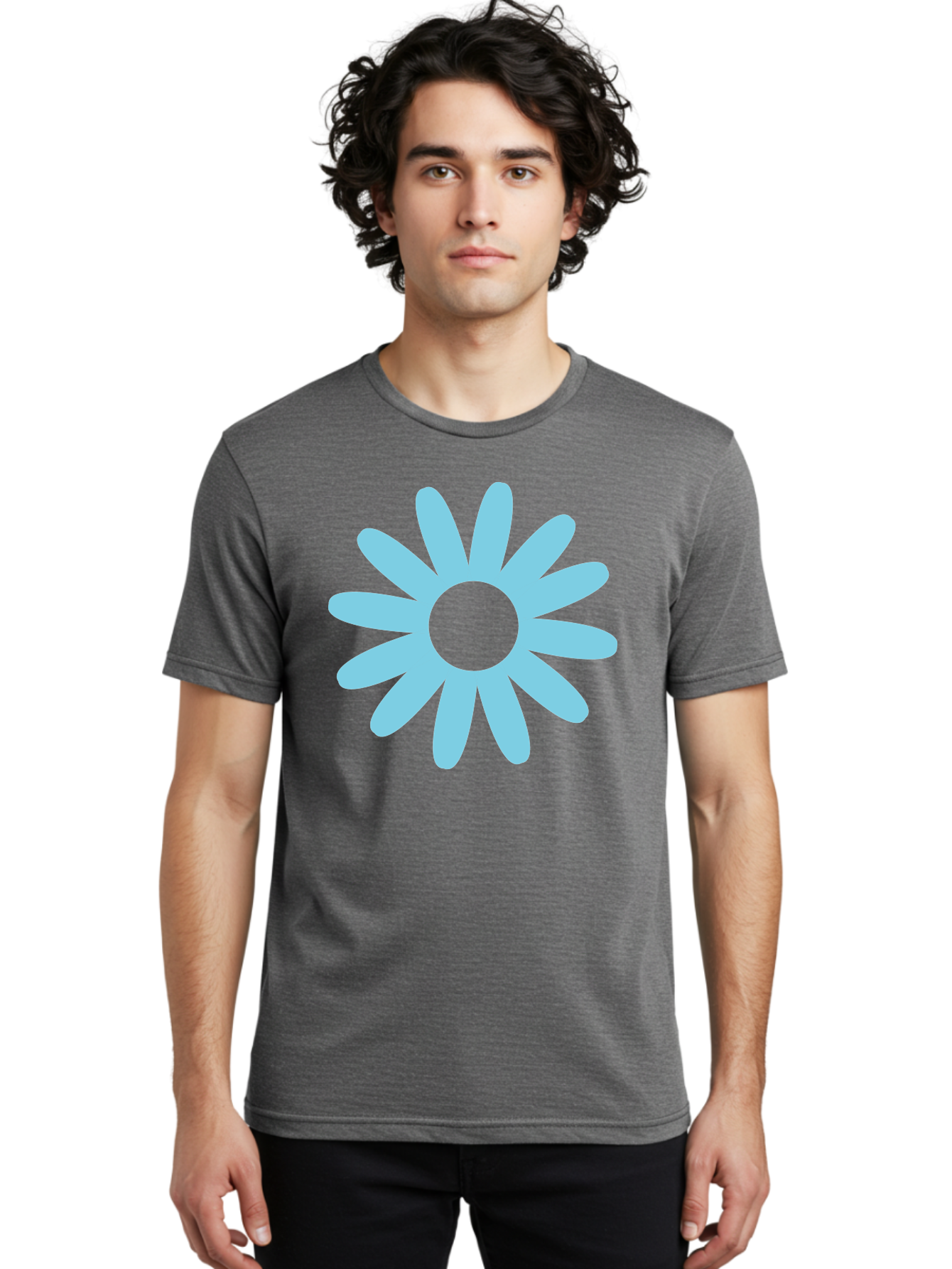 Blue-Flower Men'S Graphic Tee, 100% Cotton, Comfortable Casual Summer Wear, Machine Washable, Blue Flower, Simple Design, Minimalist Art, Floral Pattern, Light Blue Petals, Abstract Flower, Modern Graphics Aac536