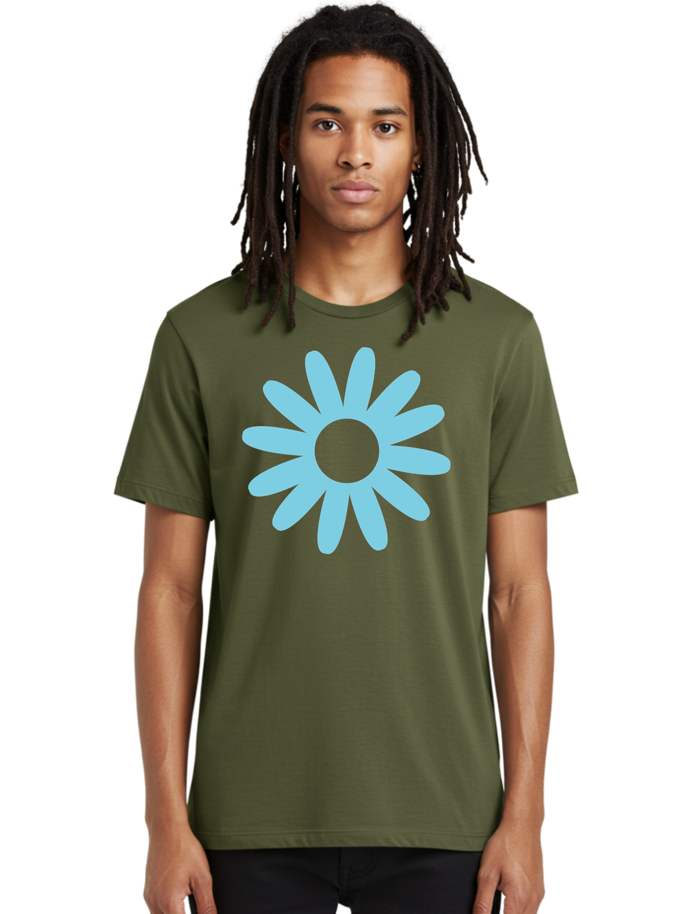 Blue-Flower Men'S Graphic Tee, 100% Cotton, Comfortable Casual Summer Wear, Machine Washable, Blue Flower, Simple Design, Minimalist Art, Floral Pattern, Light Blue Petals, Abstract Flower, Modern Graphics Aac536