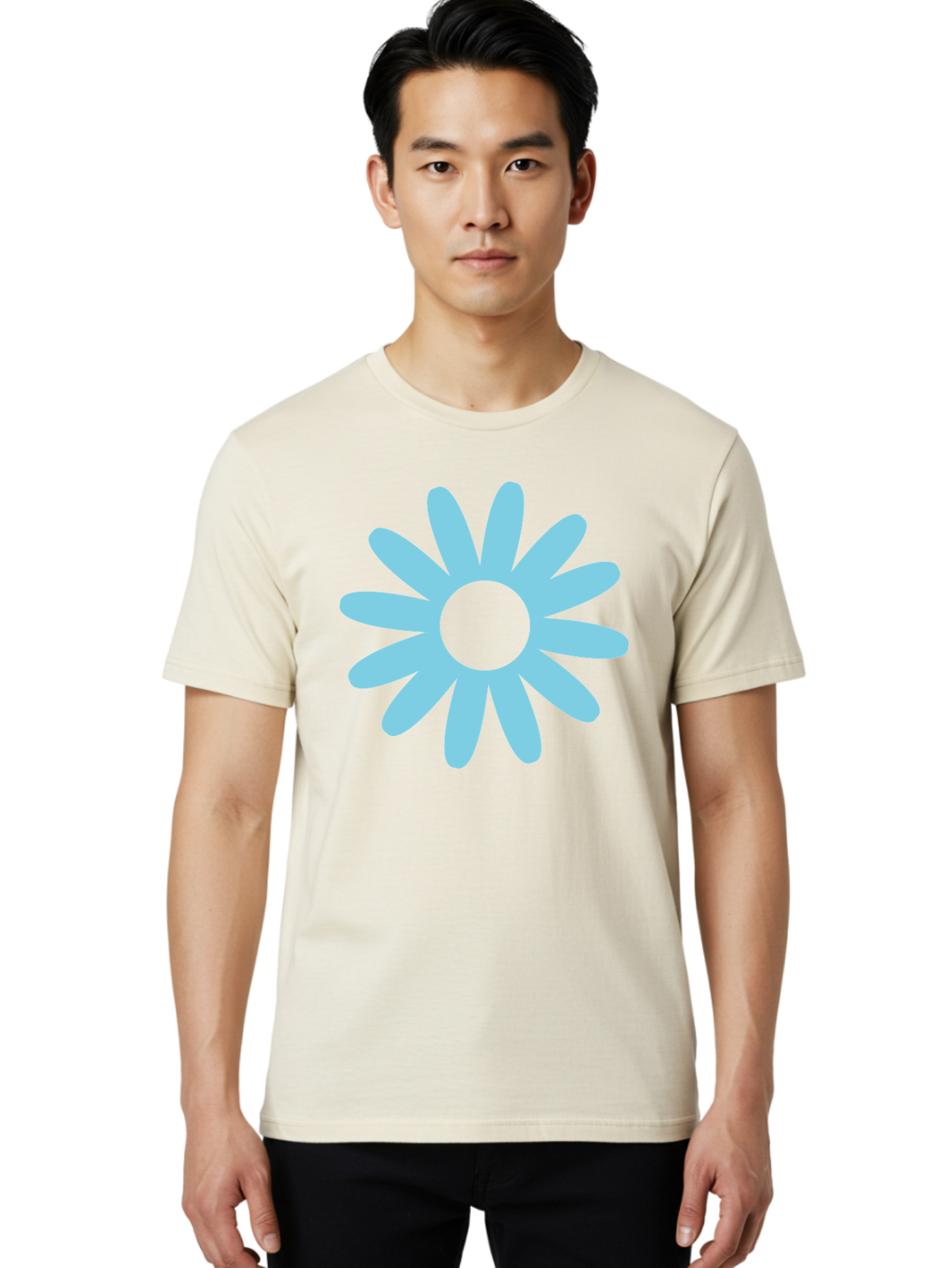 Blue-Flower Men'S Graphic Tee, 100% Cotton, Comfortable Casual Summer Wear, Machine Washable, Blue Flower, Simple Design, Minimalist Art, Floral Pattern, Light Blue Petals, Abstract Flower, Modern Graphics Aac536