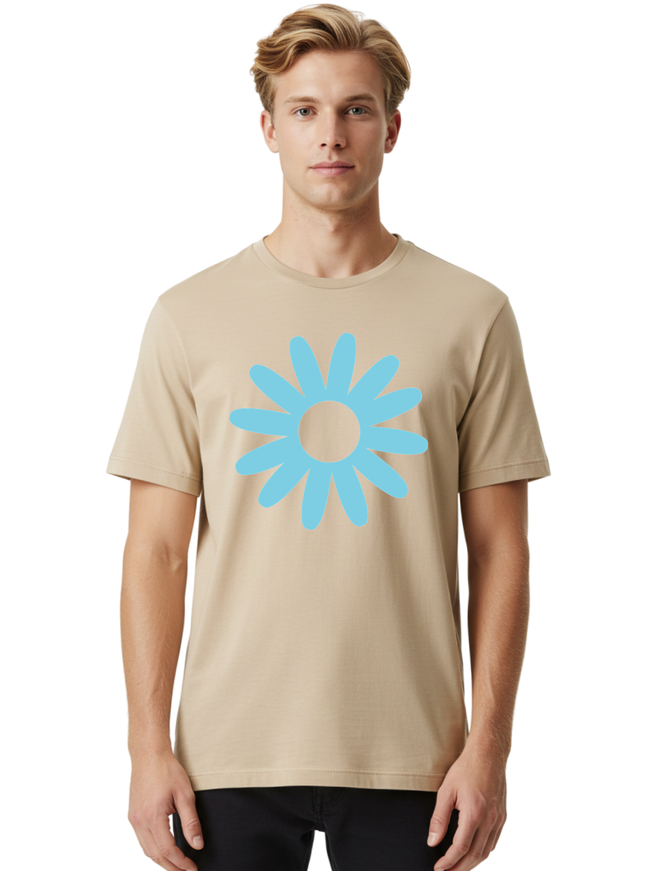 Blue-Flower Men'S Graphic Tee, 100% Cotton, Comfortable Casual Summer Wear, Machine Washable, Blue Flower, Simple Design, Minimalist Art, Floral Pattern, Light Blue Petals, Abstract Flower, Modern Graphics Aac536