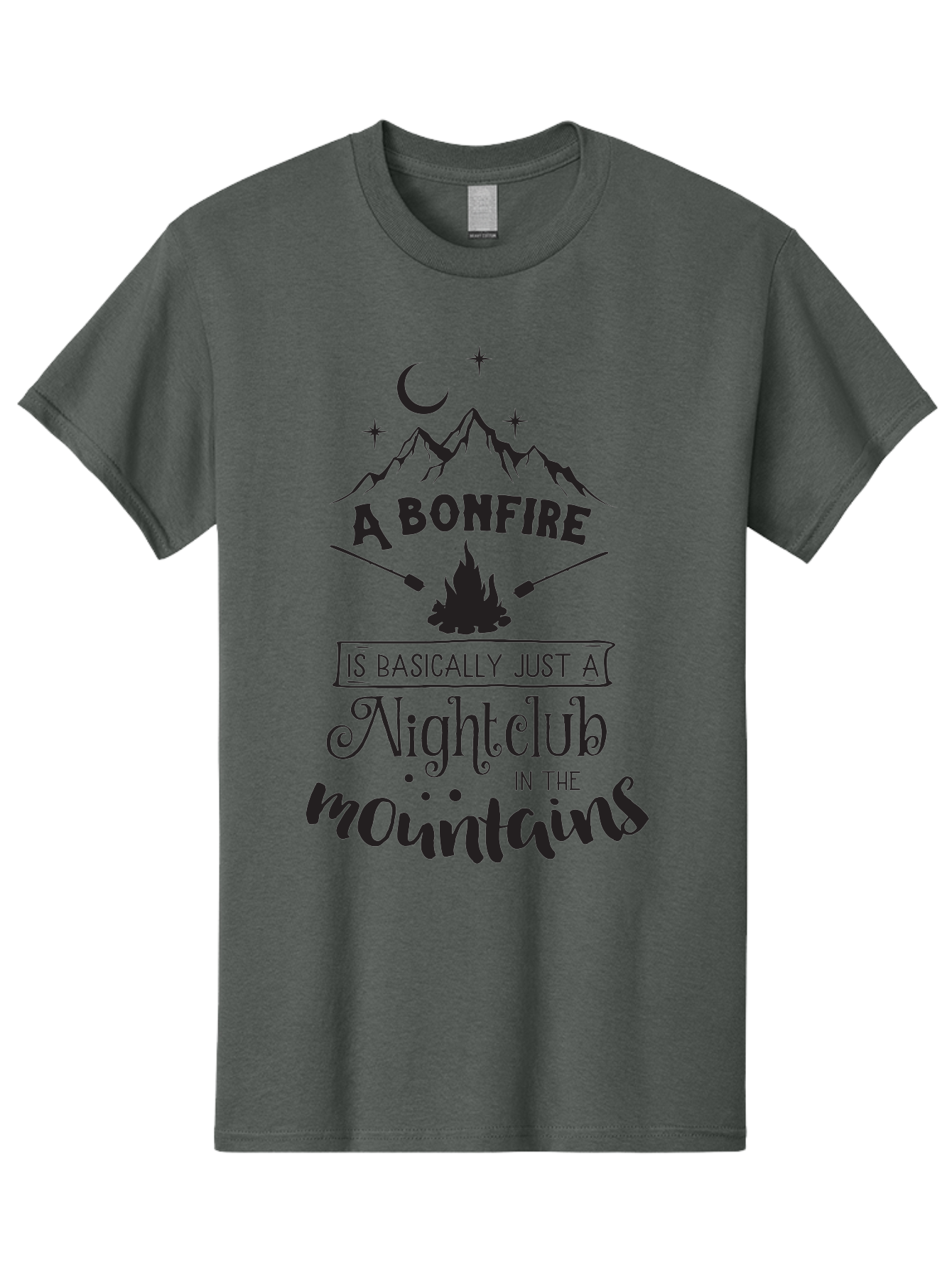 Bonfire-Nightclub Men'S Graphic Tee, 100% Cotton, Comfortable Casual Summer Wear, Machine Washable, Bonfire In The Mountains, Nightclub Atmosphere, Camping Vibes, Outdoor Adventures, Wilderness Getaway, Moonlit Nights, Starry Skies, Aac537