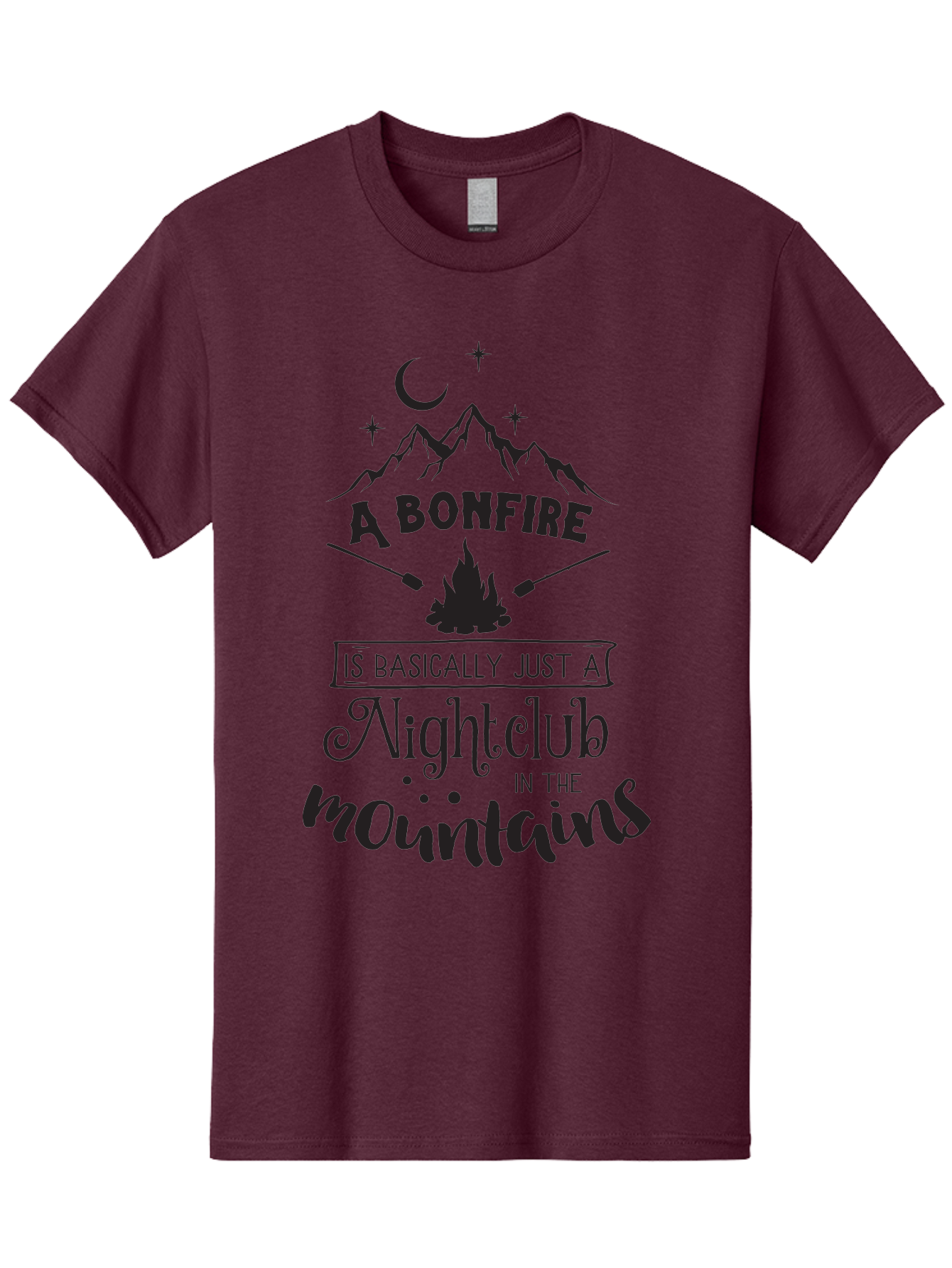 Bonfire-Nightclub Men'S Graphic Tee, 100% Cotton, Comfortable Casual Summer Wear, Machine Washable, Bonfire In The Mountains, Nightclub Atmosphere, Camping Vibes, Outdoor Adventures, Wilderness Getaway, Moonlit Nights, Starry Skies, Aac537