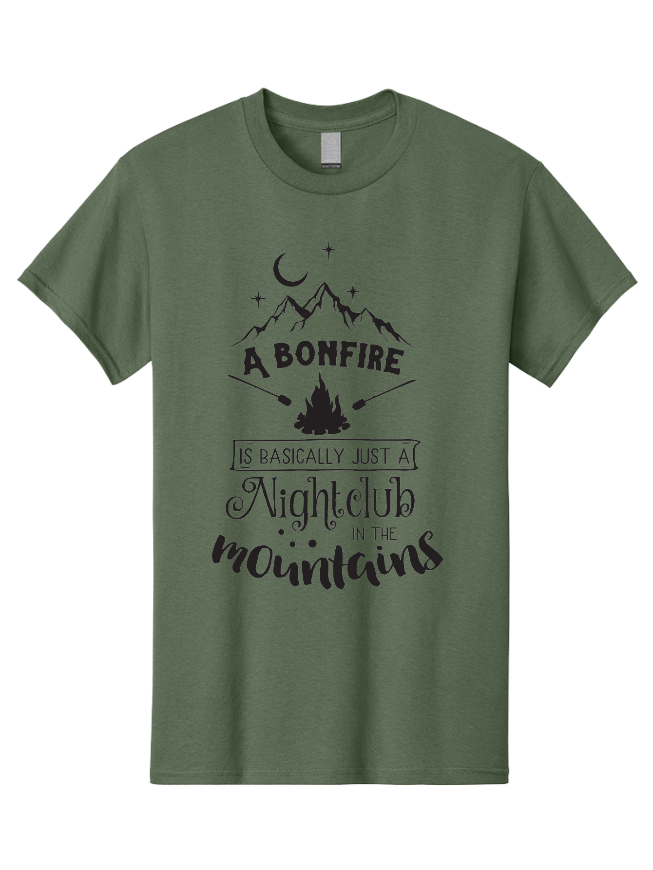 Bonfire-Nightclub Men'S Graphic Tee, 100% Cotton, Comfortable Casual Summer Wear, Machine Washable, Bonfire In The Mountains, Nightclub Atmosphere, Camping Vibes, Outdoor Adventures, Wilderness Getaway, Moonlit Nights, Starry Skies, Aac537