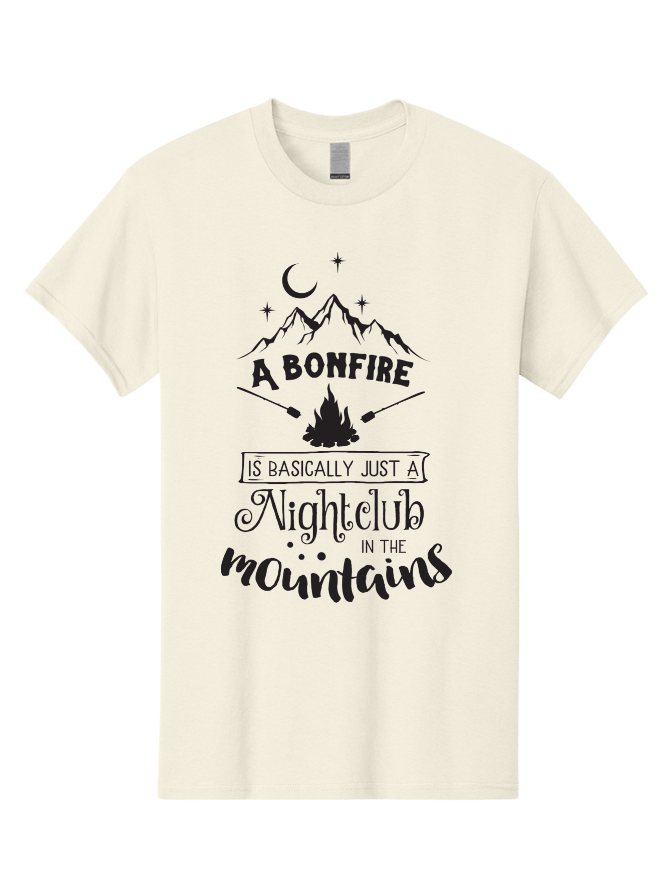 Bonfire-Nightclub Men'S Graphic Tee, 100% Cotton, Comfortable Casual Summer Wear, Machine Washable, Bonfire In The Mountains, Nightclub Atmosphere, Camping Vibes, Outdoor Adventures, Wilderness Getaway, Moonlit Nights, Starry Skies, Aac537