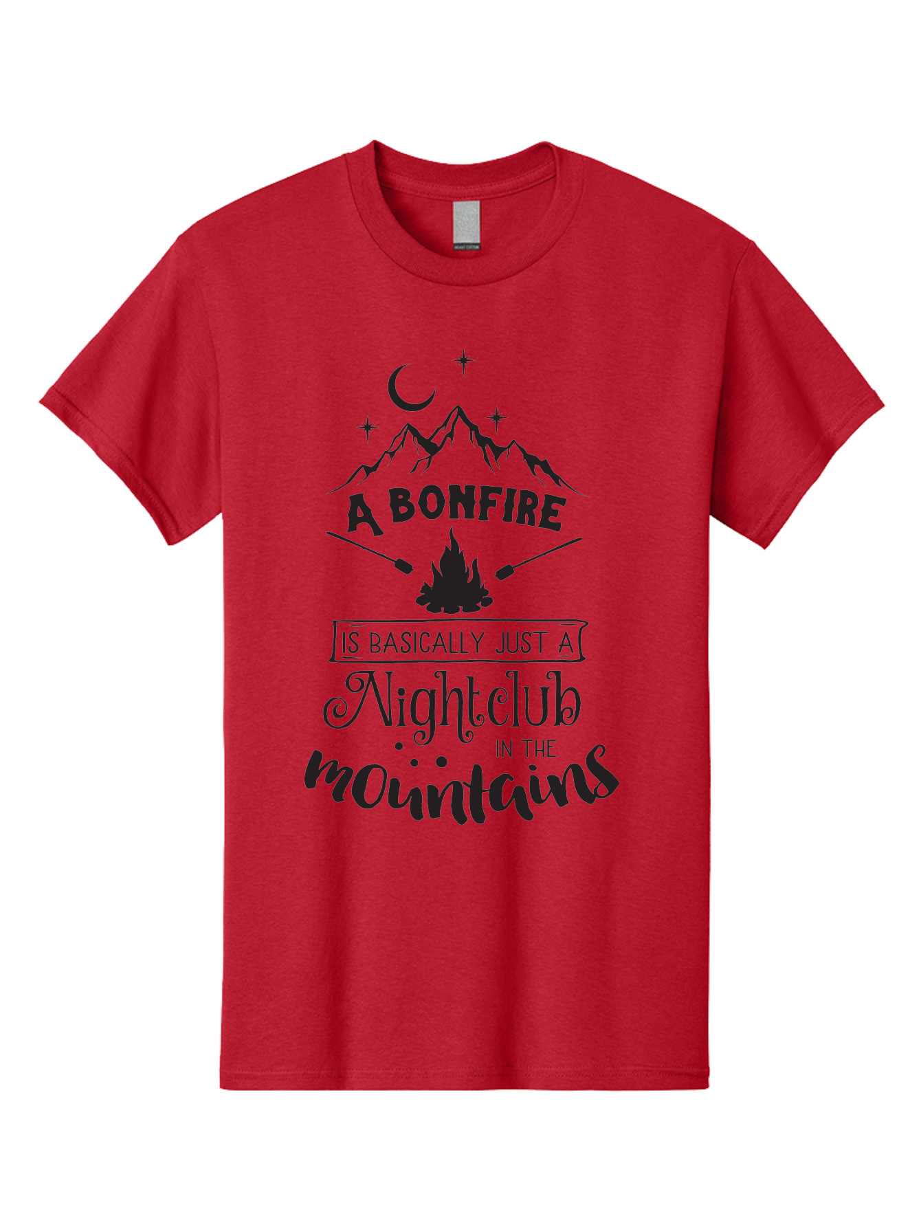 Bonfire-Nightclub Men'S Graphic Tee, 100% Cotton, Comfortable Casual Summer Wear, Machine Washable, Bonfire In The Mountains, Nightclub Atmosphere, Camping Vibes, Outdoor Adventures, Wilderness Getaway, Moonlit Nights, Starry Skies, Aac537